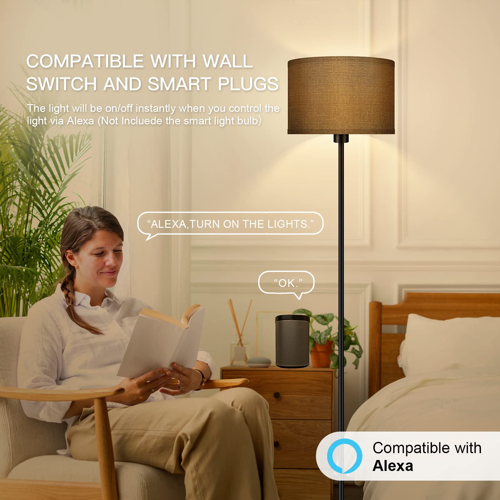 Modern Floor Lamp For Living Room, Bedroom, Office - Grey Shade, Foot Switch, Simple Pole Design