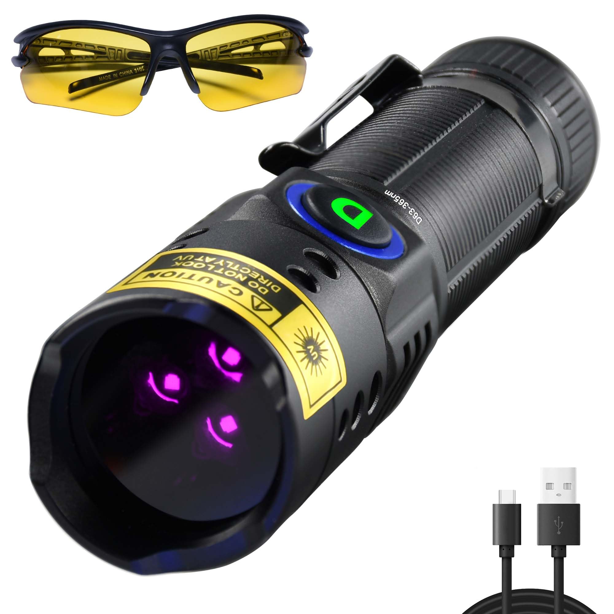 WMCODMW UV Flashlight Black Light 365nm, Mini Powerful 3xLED Ultraviolet Blacklight Rechargeable Woods Lamp, Handheld Pet Urine 