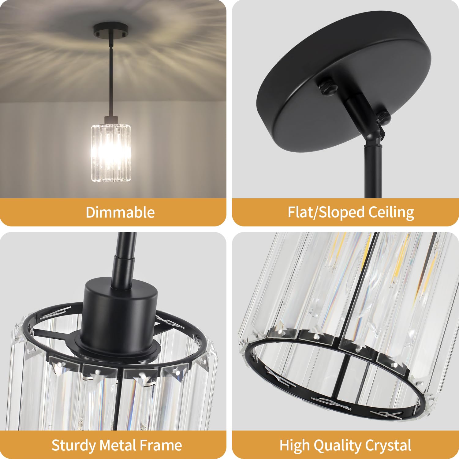 Zsmihdoh 2 Pack Black Pendant Light  Modern Crystal Pendant Lights Kitchen Island Lighting  Hanging Light Fixtures Mini Chandelier Pendant Lights For Island Dining Room Hallway Bedroom