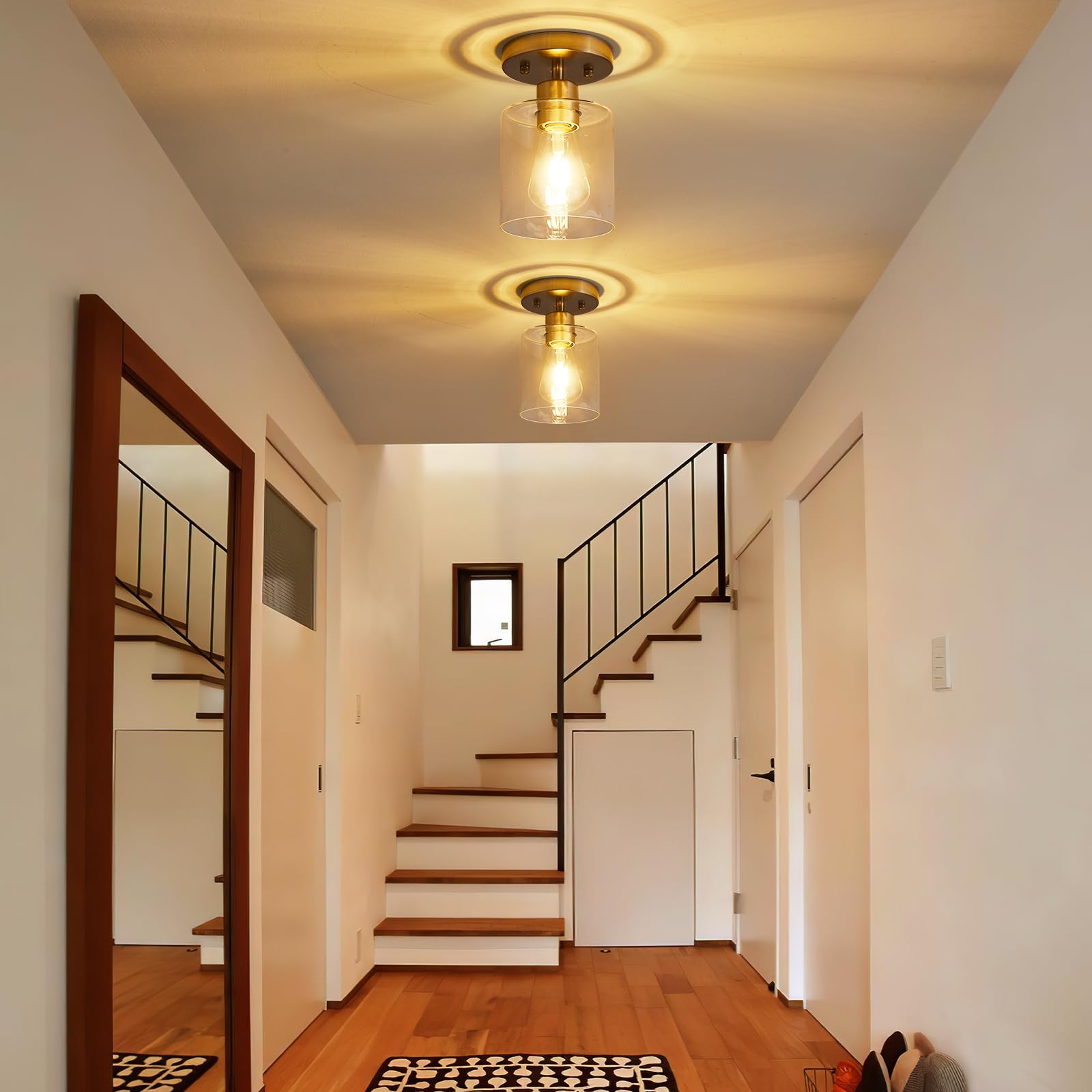 1-Light Flush Mount Ceiling Light, Brushed Nickel Hallway Light Fixture, Small Kitchen Lighting With Clear Glass Shade, For Entr