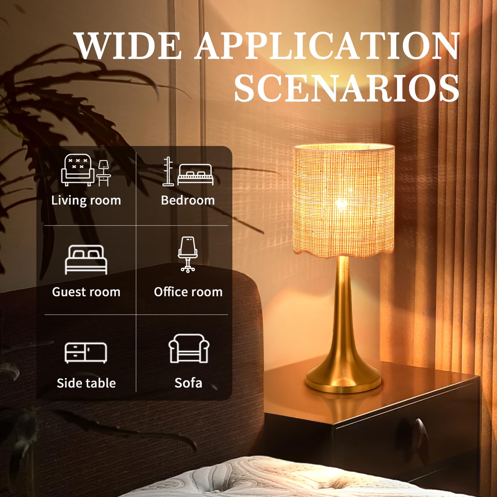 Gold Rattan Small Cute Table Lamp For Bedroom, Brass Gold Bedroom Lamps For Bedside Nightstand, Small Rattan Shade Table Shape L
