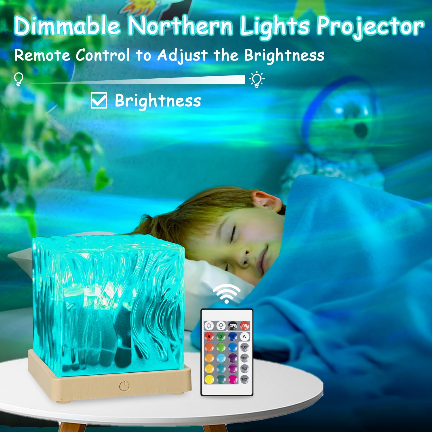 HCRTGAY Luminor Cube Lamp - 18 Colors Northern Lights Projector, Remote Control, Acrylic, Colorful, Model NLC001