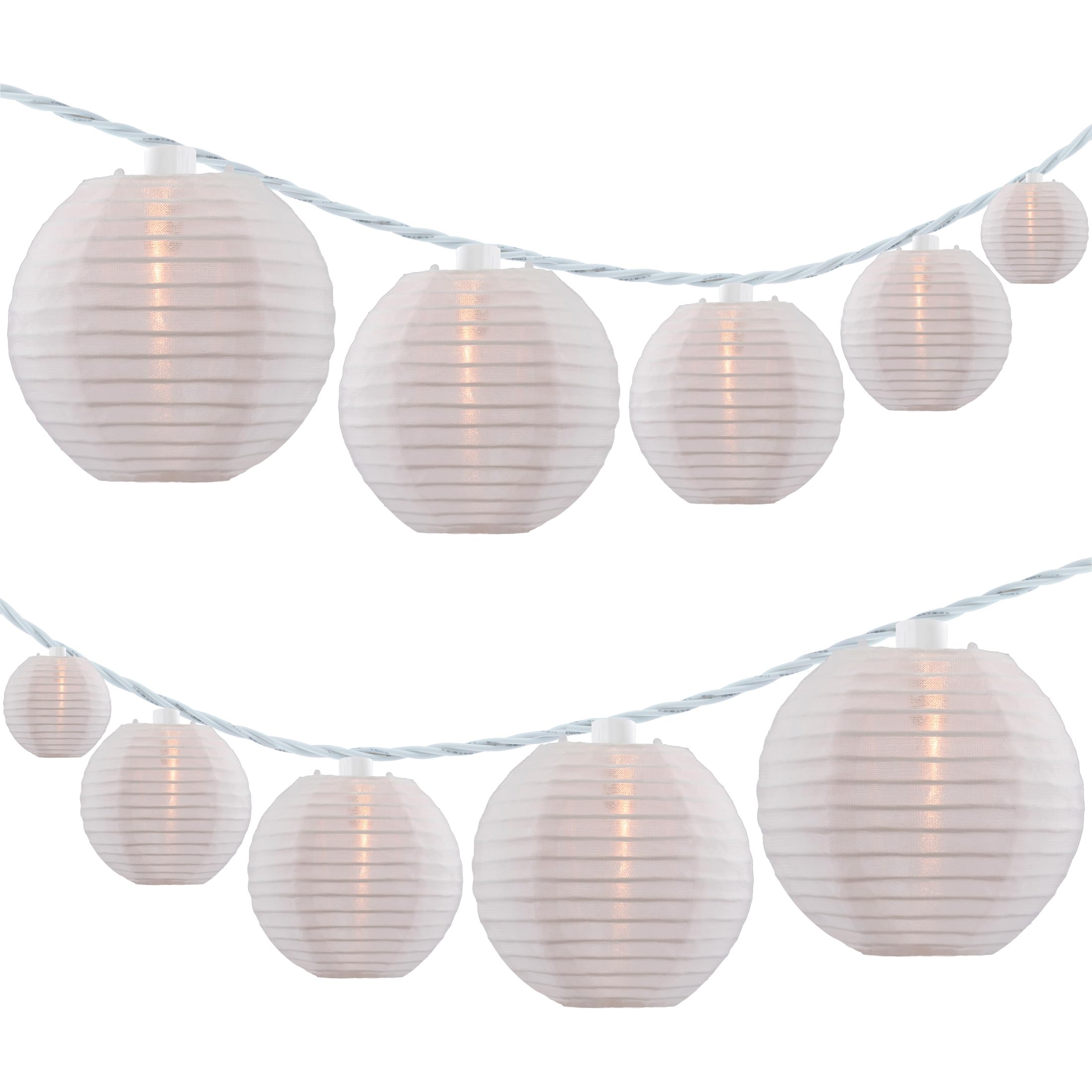 SWEET SHINE White Lantern String Lights, 10 Waterproof Nylon Lanterns with 8.7' UL Listed Plug-in Connectable String Lights (Whi