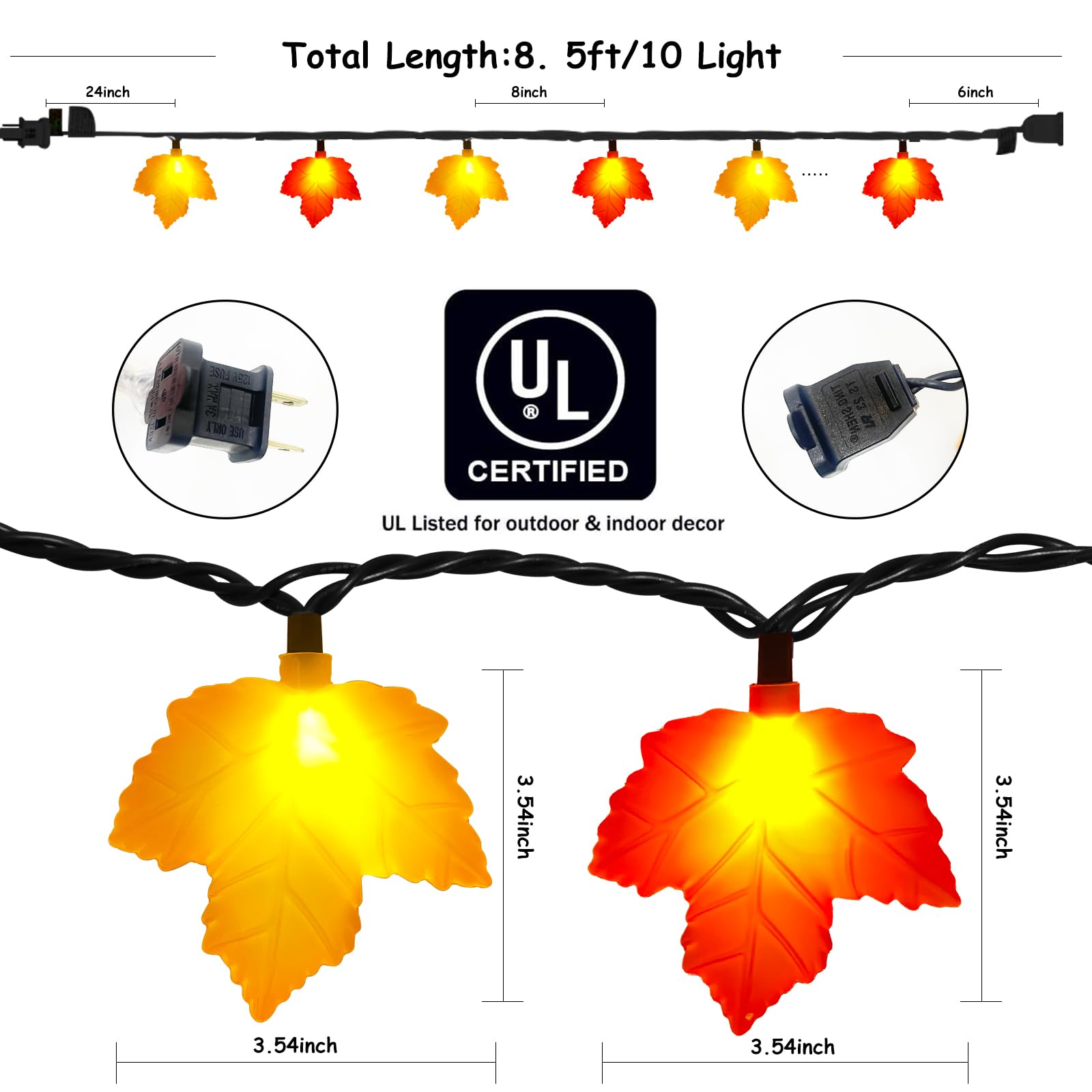 Fall Decor Maples Leaf String Lights, 8.5Ft Led Maple Leaf Lights With 10 3D Maple Leaf Fall Light, Plug In Fall Decorations For Indoor Outdoor Thanksgiving Christmas Halloween Harvest-Orange/Yellow