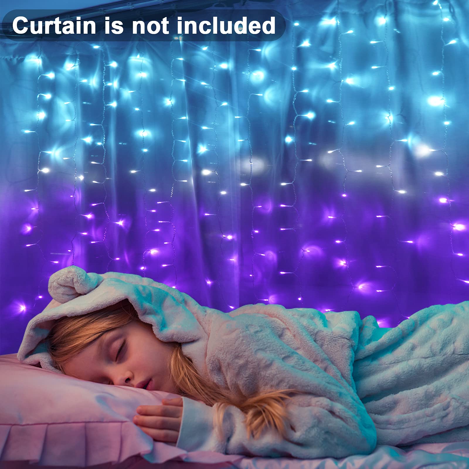 Curtain Lights For Bedroom Waterfall Led String Lights Purpleteal Ombre Hanging Fairy Mermaid Lights For Kids Teen Room Decor Window Wall Ocean Sea Decor Christmas Girls Gift (Turquoise & Purple)