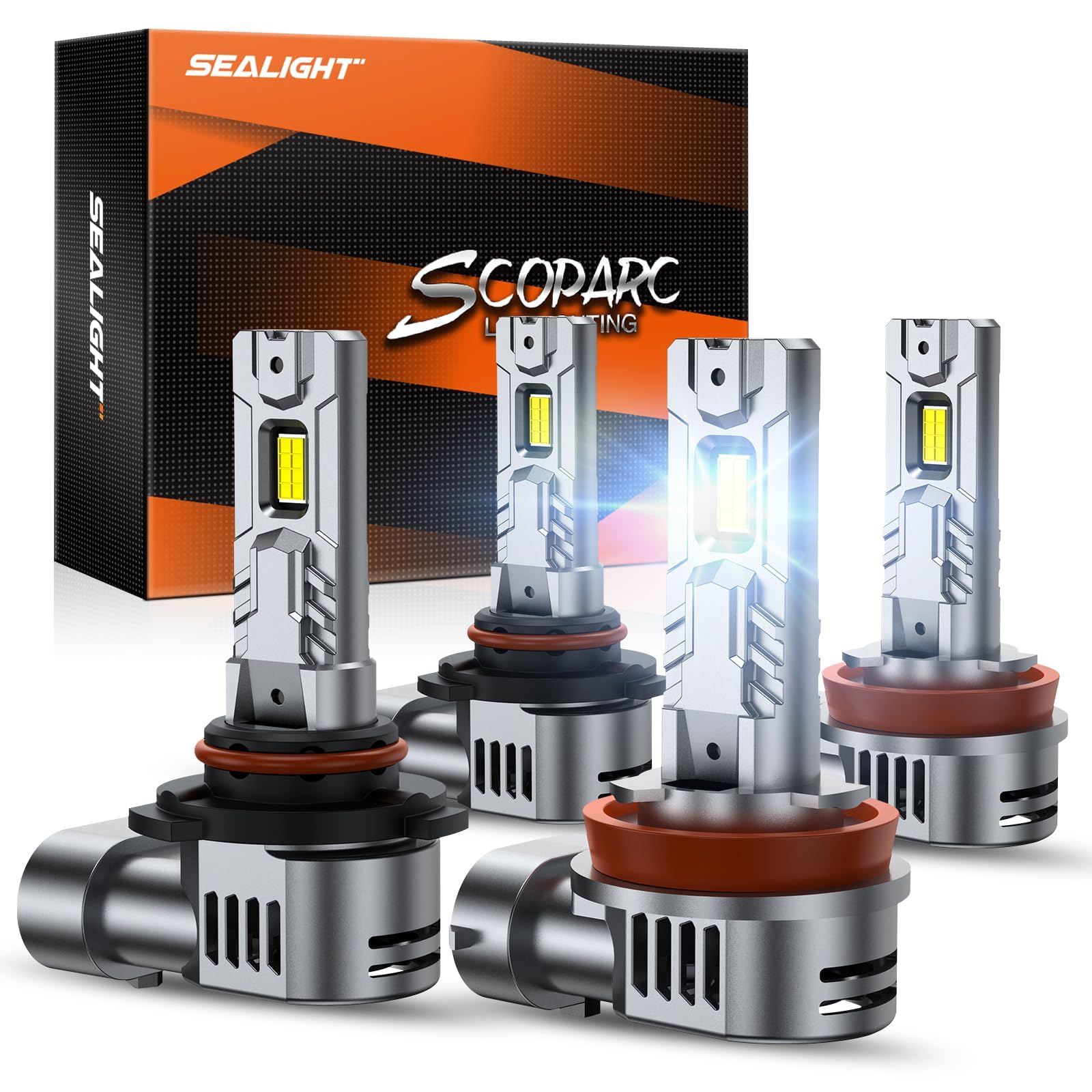 SEALIGHT 9005 H11 Fog Bulbs Combo, 6000LM, Cool White Light, 5-Min Fast Installation, Pack of 4