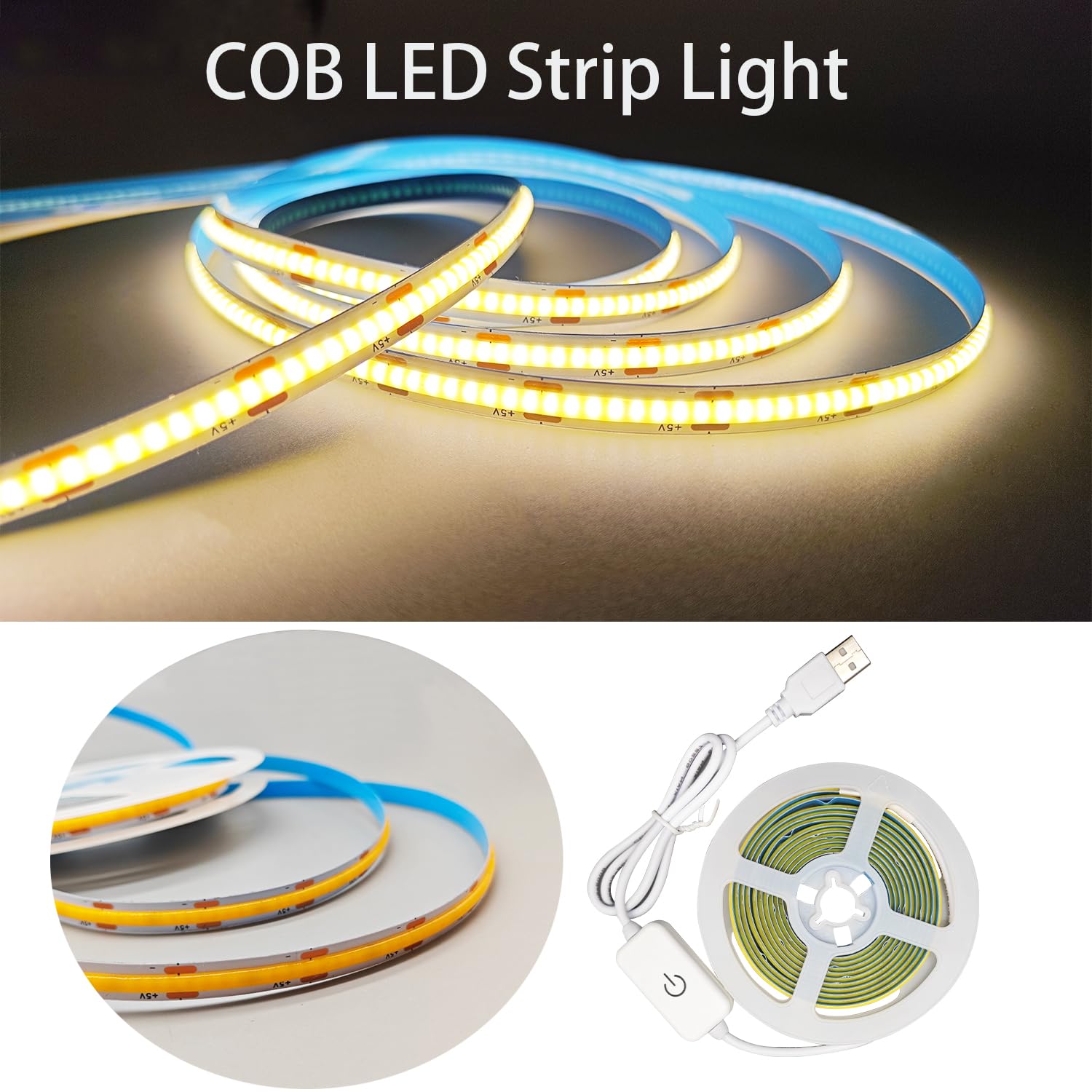 Zslaifu A 5V Usb Led Lights For Mirror, Warm 3.28 Ft Led Lights For Vanity Mirror, Touch The Switch Cob Led Strip Light, Vanity