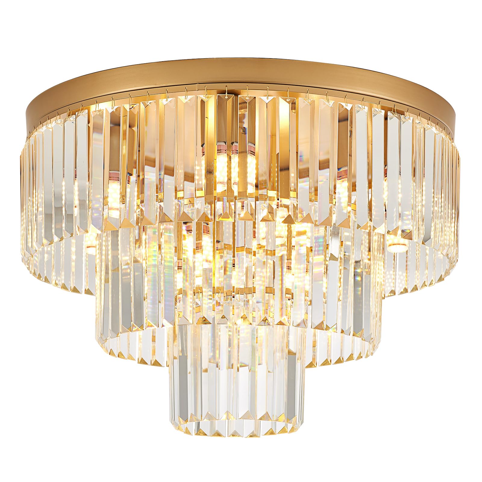 Faibra 10-Light Gold Crystal Ceiling Light 21.65" Modern Crystal Ceiling Light Fixture 3-Tier Luxury K9 Crystal Ceiling Light,For Dining Room Kitchen Island Living Room Bedroom Entryway