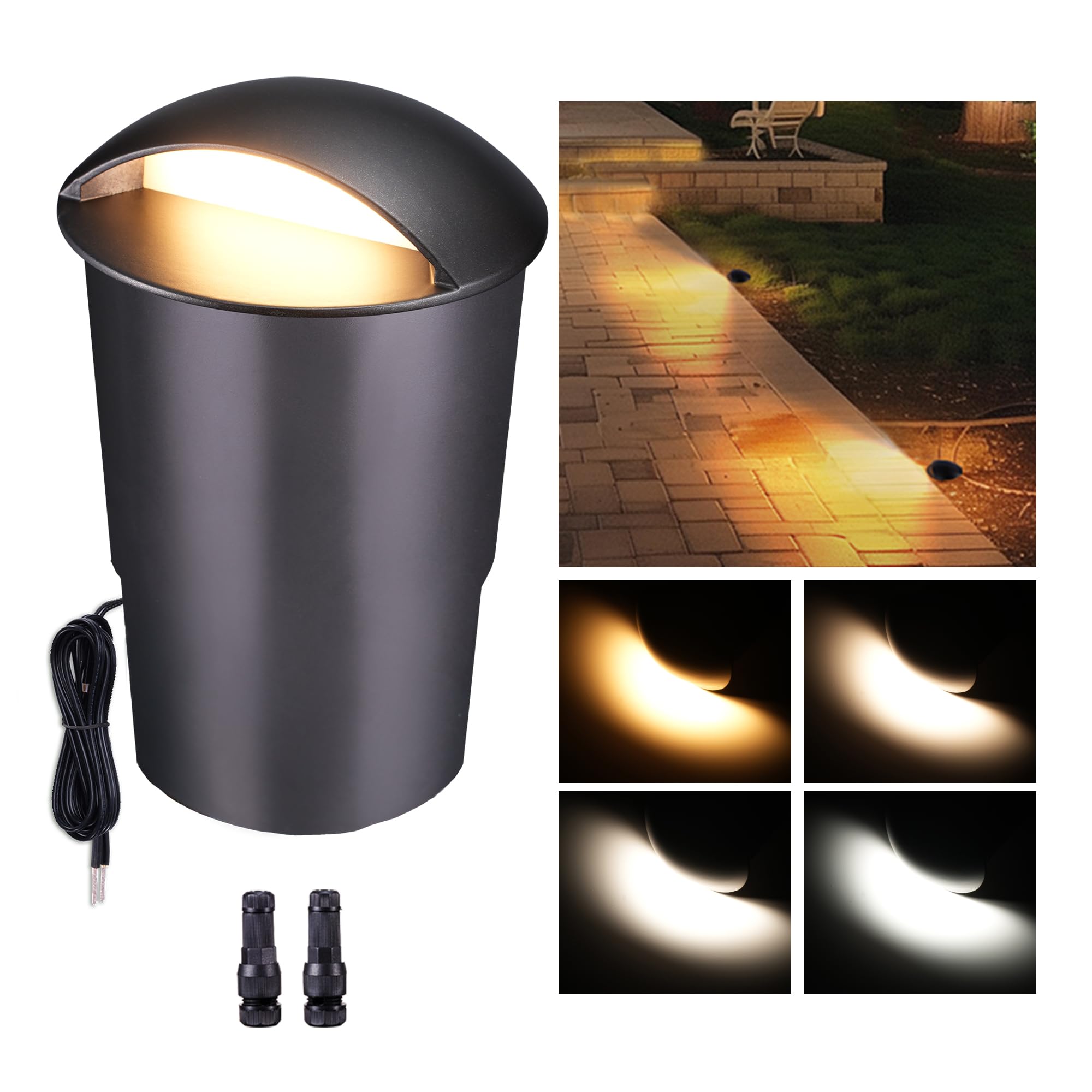Varmtalys Low Voltage Well Lights - 5 Colors Temp IP67 In-Ground Light, 2700K/3000K/3500K/4000K/5000K Outdoor 12V LED Turret Top