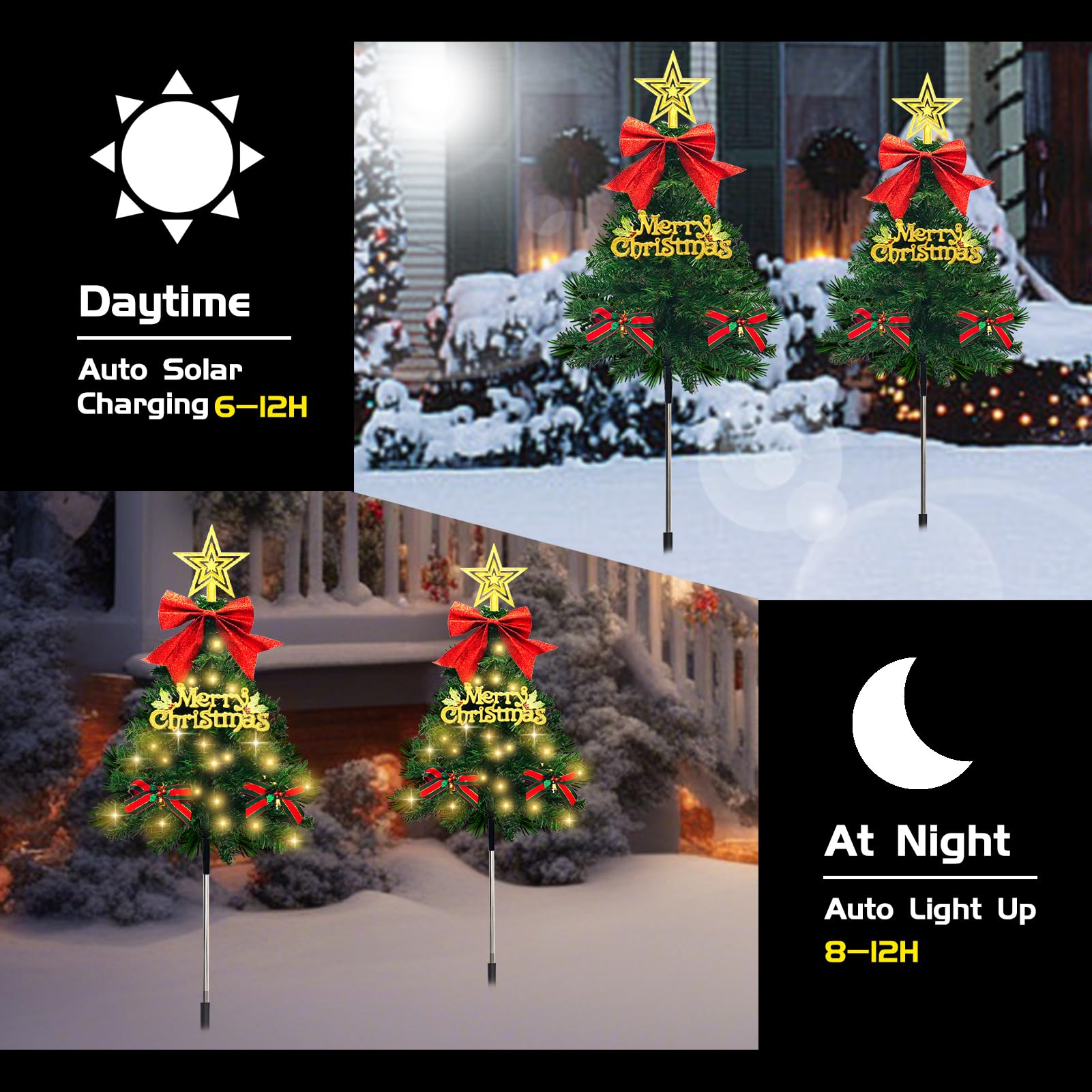 Tailerri 4 Pack Christmas Tree Solar Pathway Lights Outdoor Decorations  Waterproof Artificial Mini Xmas Tree Stake Lights With Diy Ornamets For Garden Yard Porch Decor (Green Tree)