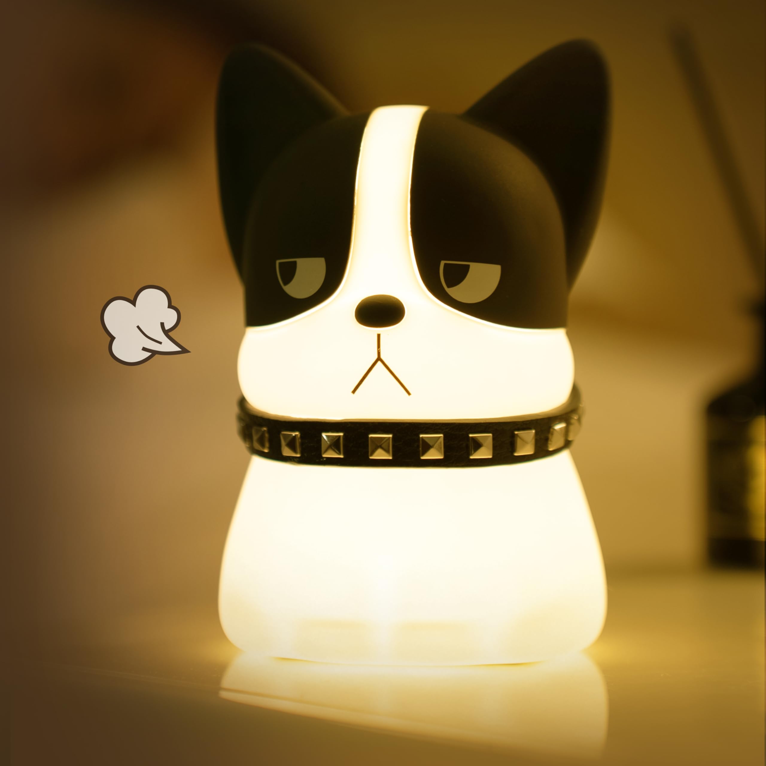 Myratts Led Cute Frenchie Night Light, Dimmable Nursery Kawaii Lamps, Super Squishy Silicone USB Rechargeable Touch Control Beds