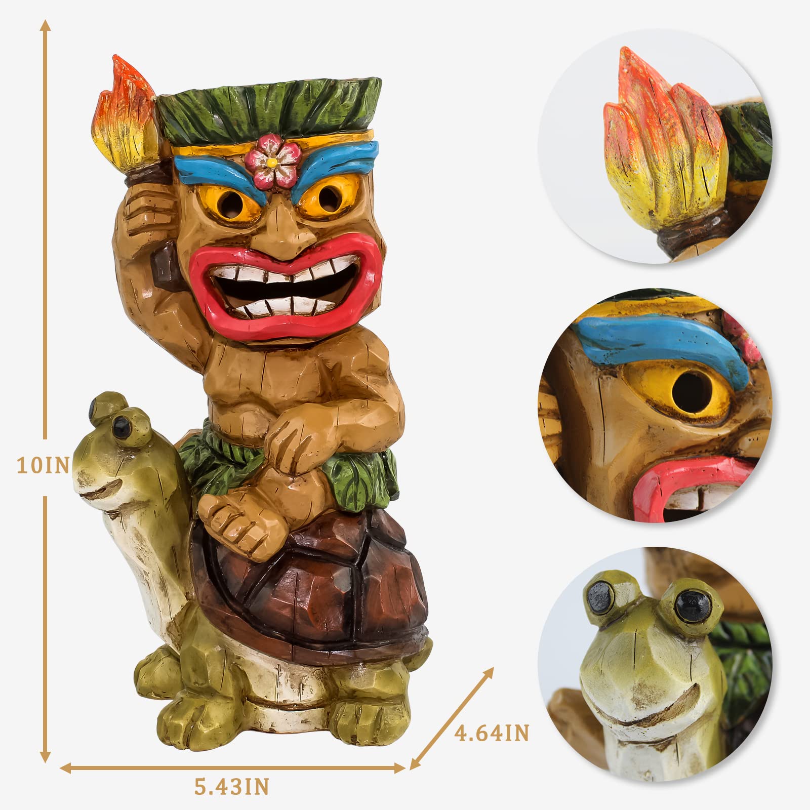 EPTUEGA Tiki Statue - Solar Turtle Decor, Resin, Tiki Riding Turtle, Outdoor Decoration for Patio, Balcony, Yard