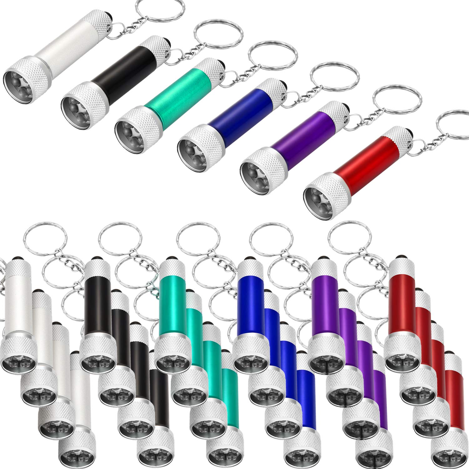 Honoson Mini LED Flashlight Keychain, 30 Pieces, 5 Bulb, Portable, Aluminum, Multi-Color (Black, Red, Green, Blue, Purple)