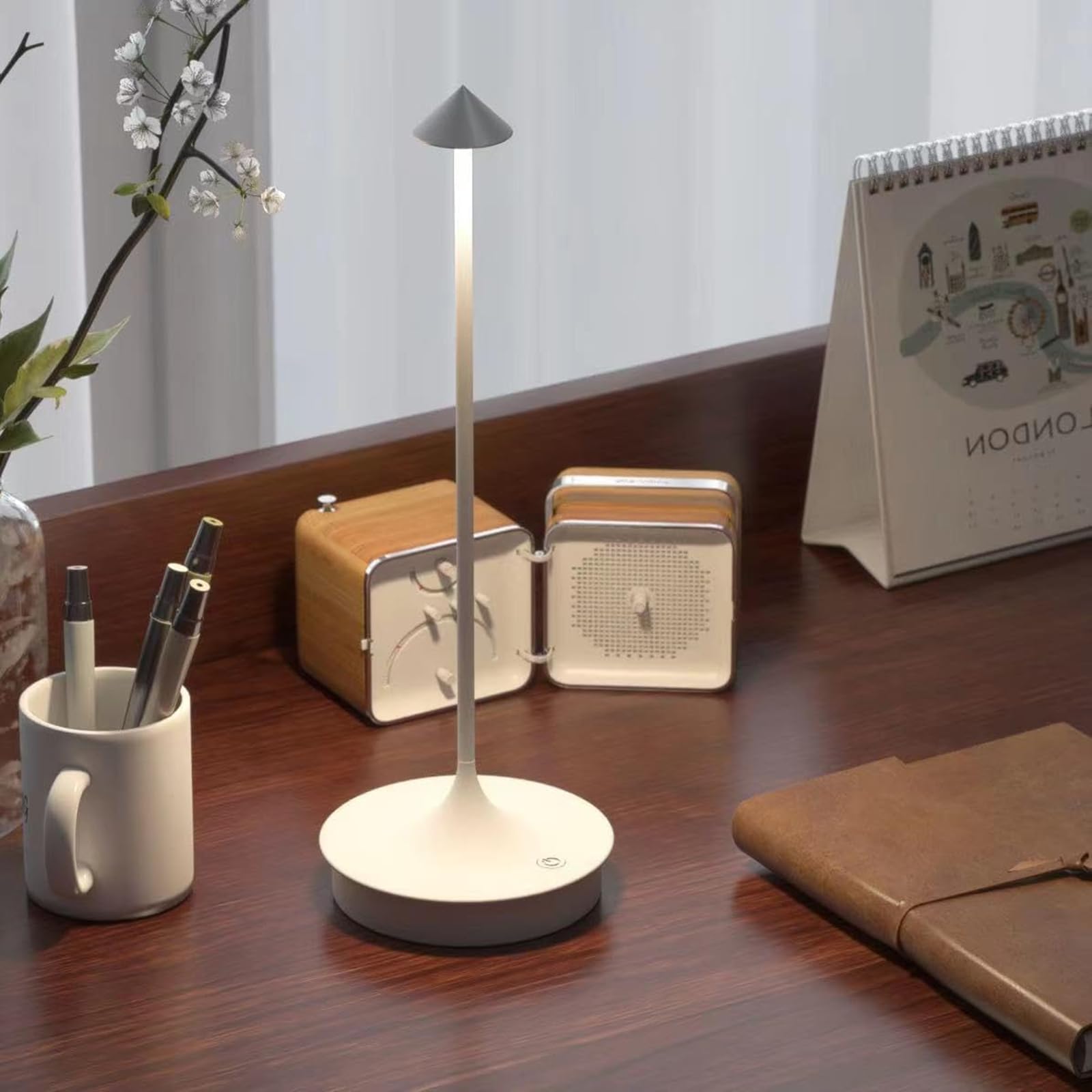 BaiZhou Cordless Table Lamp LED Rechargeable 4000mAh Waterproof Portable Touch Dimmable White-2PC Model LD9537