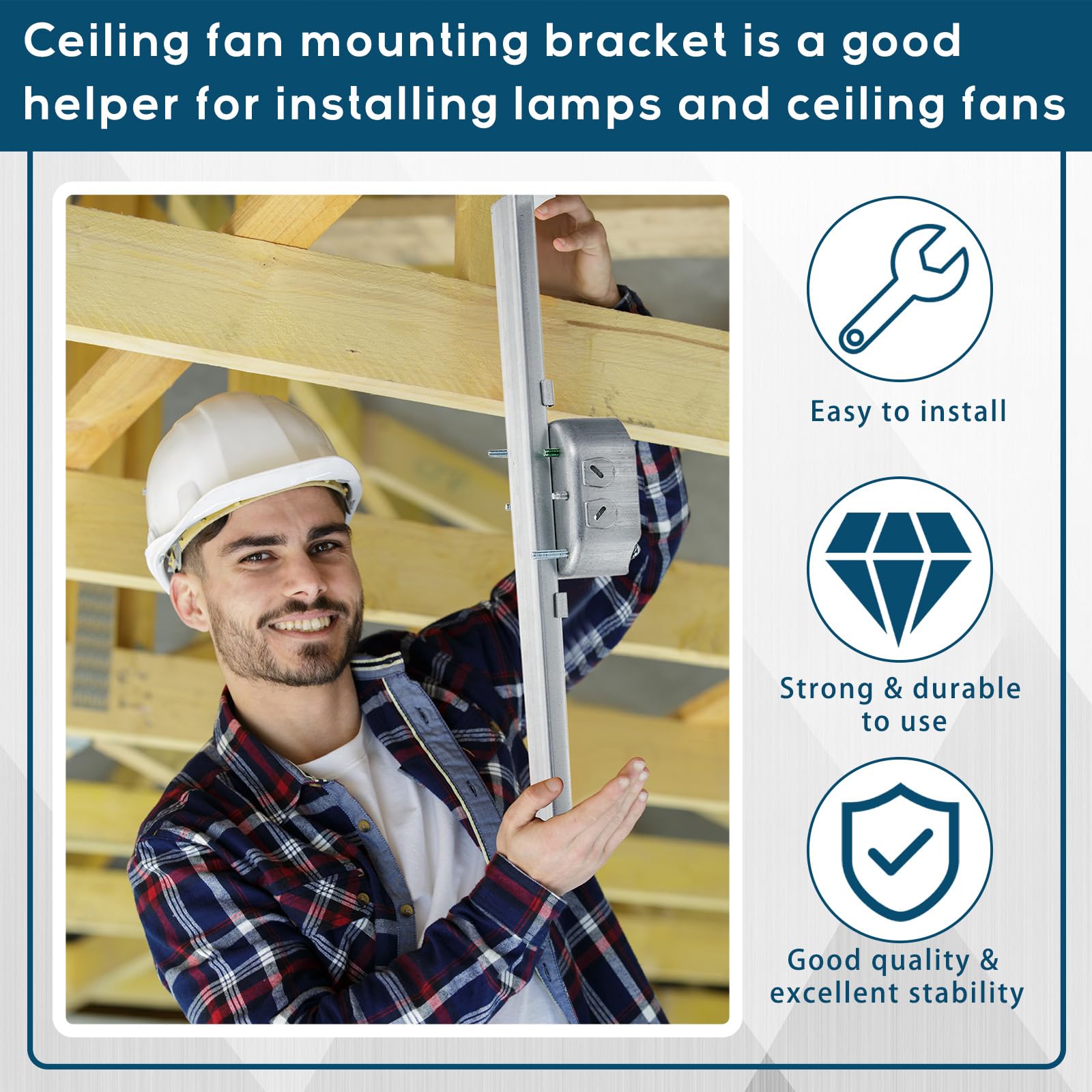 Therwen Adjustable Ceiling Fan Electrical Box Brace, 14.2" Length, for Fans & Light Fixtures, Model GFA-Therwen-2308
