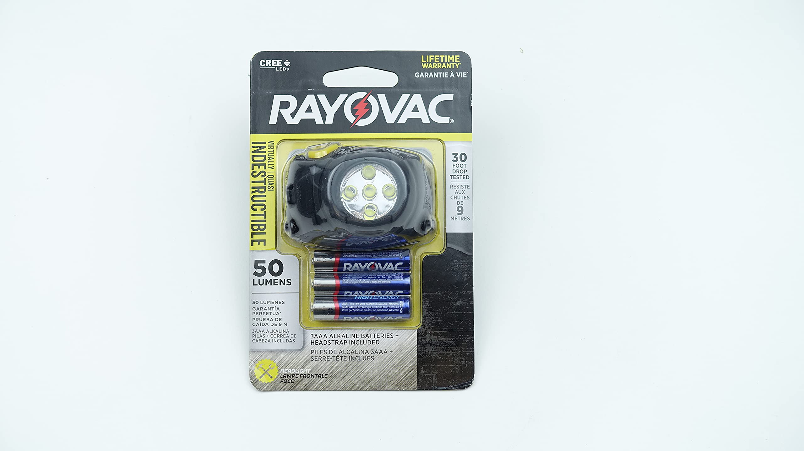 Rayovac Virtually Indestructible Flashlight Headlamp, Aluminum, 3 AAA, Black, Model DIYHL3AAAB