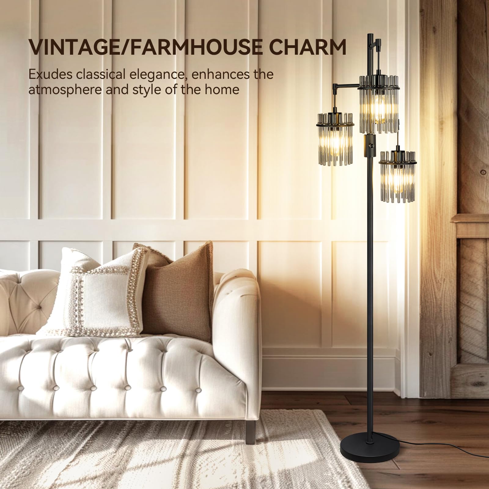 Voutooro Dimmable Glass Floor Lamp, 66&quot; Tall Modern Teardrop Design For Living Room & Office