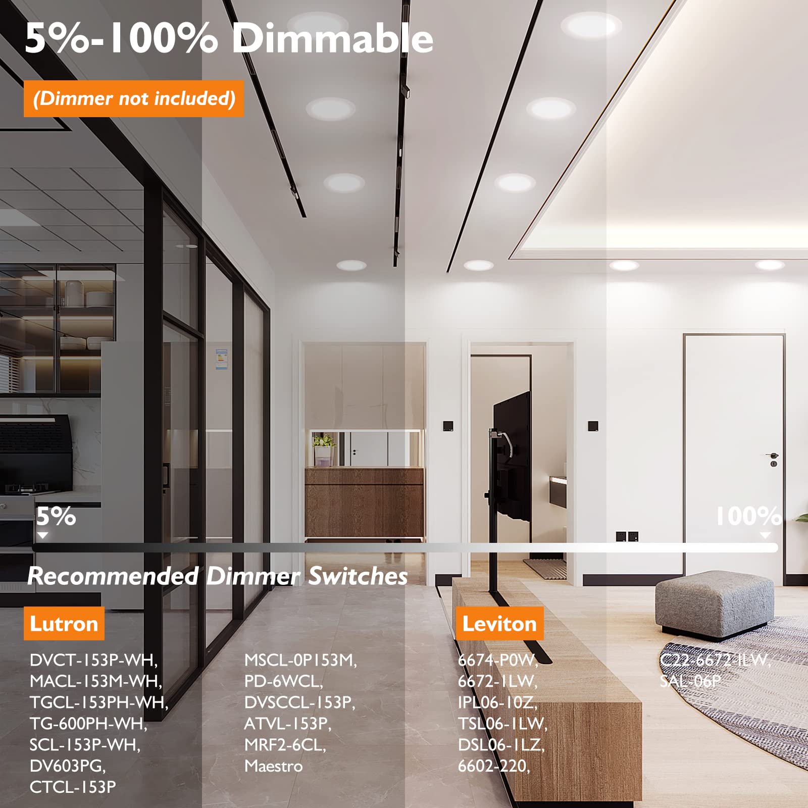 Beslowe 6 Packs 6 Inch 5Cct Led Recessed Ceiling Lights Ultra-Thin With Junction Box, 12W 150W Eqv, 3000K/3500K/4000K/5000K/6500