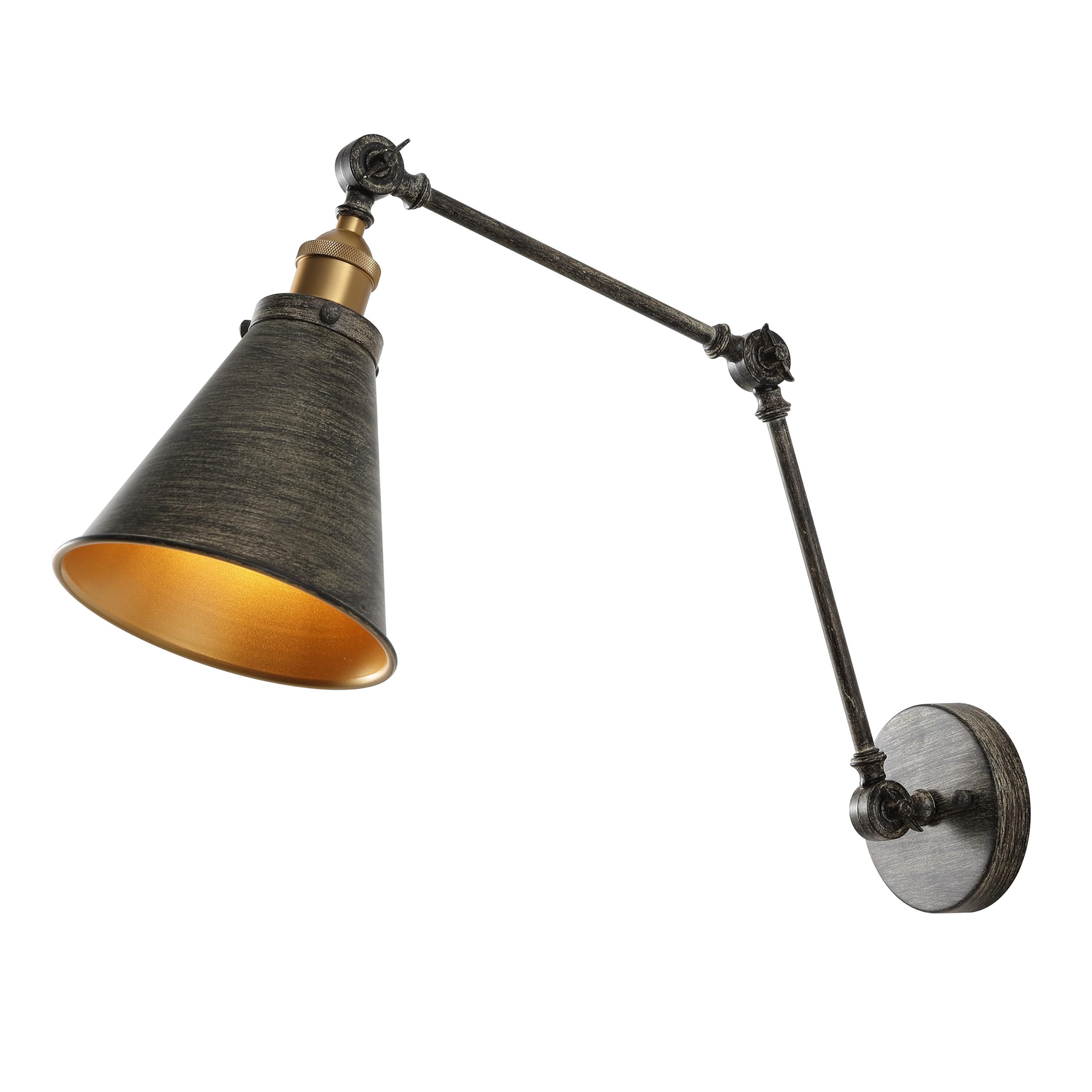 Jonathan Y Jyl7462D Rover 7'' Classic Industrial Metal Adjustable Arm Led Wall Sconce, Rustic Dark Gray/Brass Gold For Bedroom,