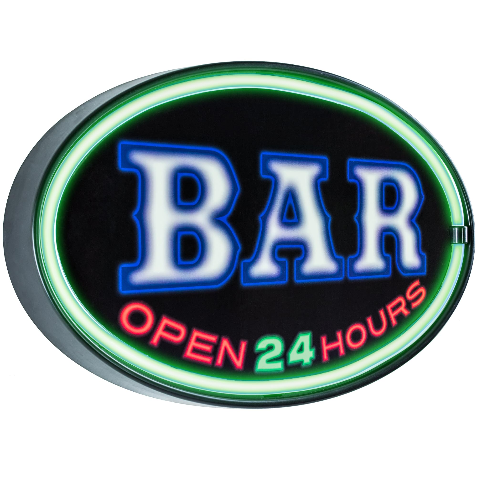 SOTT 24 Hours Bar Open LED Neon Sign - Battery Powered, Oval, Plastic, 16 x 11 x 2 Inches, Light Up Advertising Decor