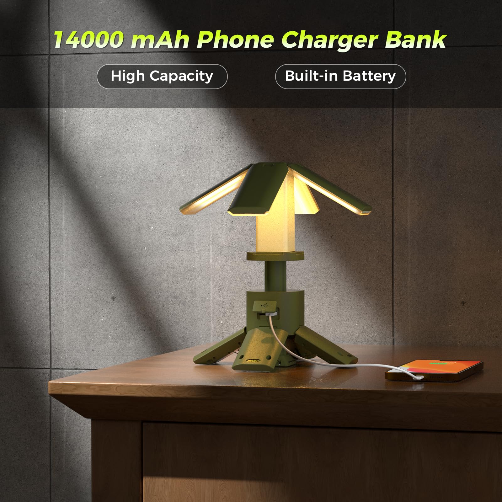 Clemas Telescopic Camping Lights 6000LM Rechargeable Magnetic Lantern Green Z2 Model IPX5 Waterproof Cordless Dimmable