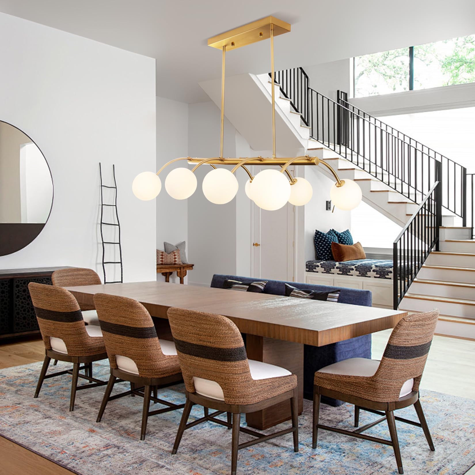 Modern Globe Chandelier, 8 Lights Gold Bubble Chandeliers Century White Glass Globe Pendant Lighting For Kitchen Island,Dining R