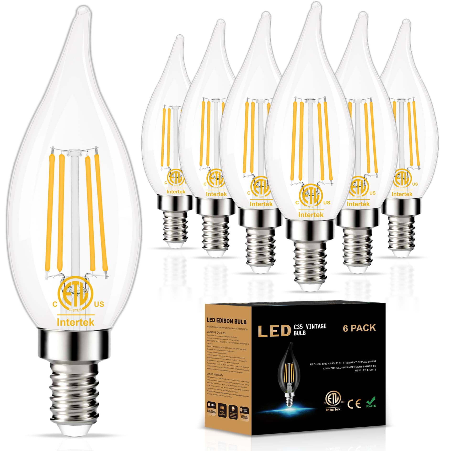 Golspark E12 Led Bulb 60W Equivalent, Dimmable Candelabra Bulbs With 3000K Soft Light, Candelabra Led Light Bulbs 4W 500Lm Cri 8