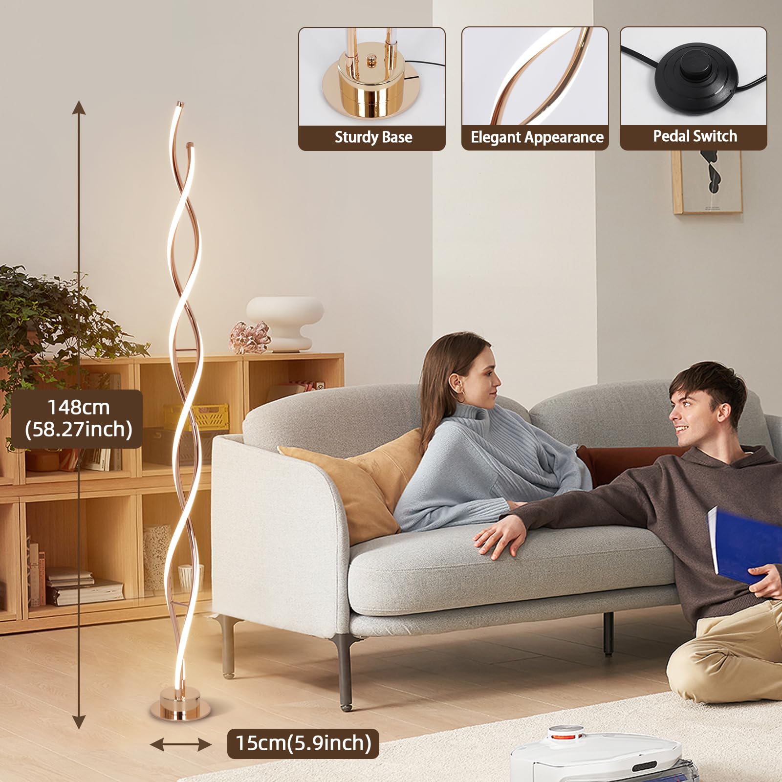 Adisun 31W Modern Floor Lamp, Led Spiral Floor Lamp For Living Room, 3-Color Dimmable Standing Floor Lamps With Remote Control,
