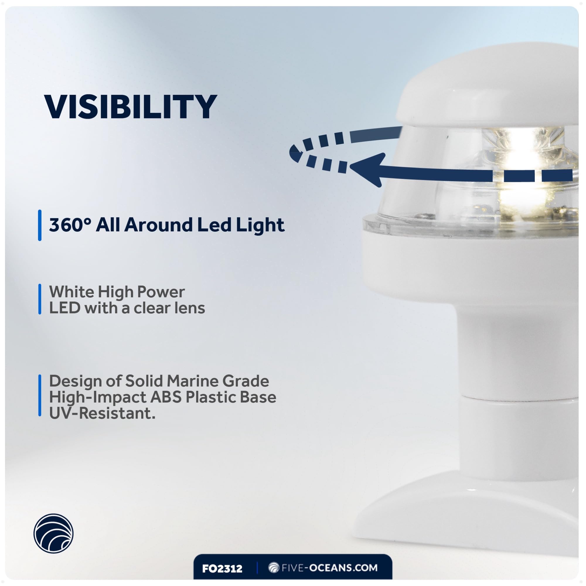 Five Oceans 12V DC Stern Navigation Light, USCG 2NM Compliant, 3-1/4-Inch Fixed Mount, Model FO2312