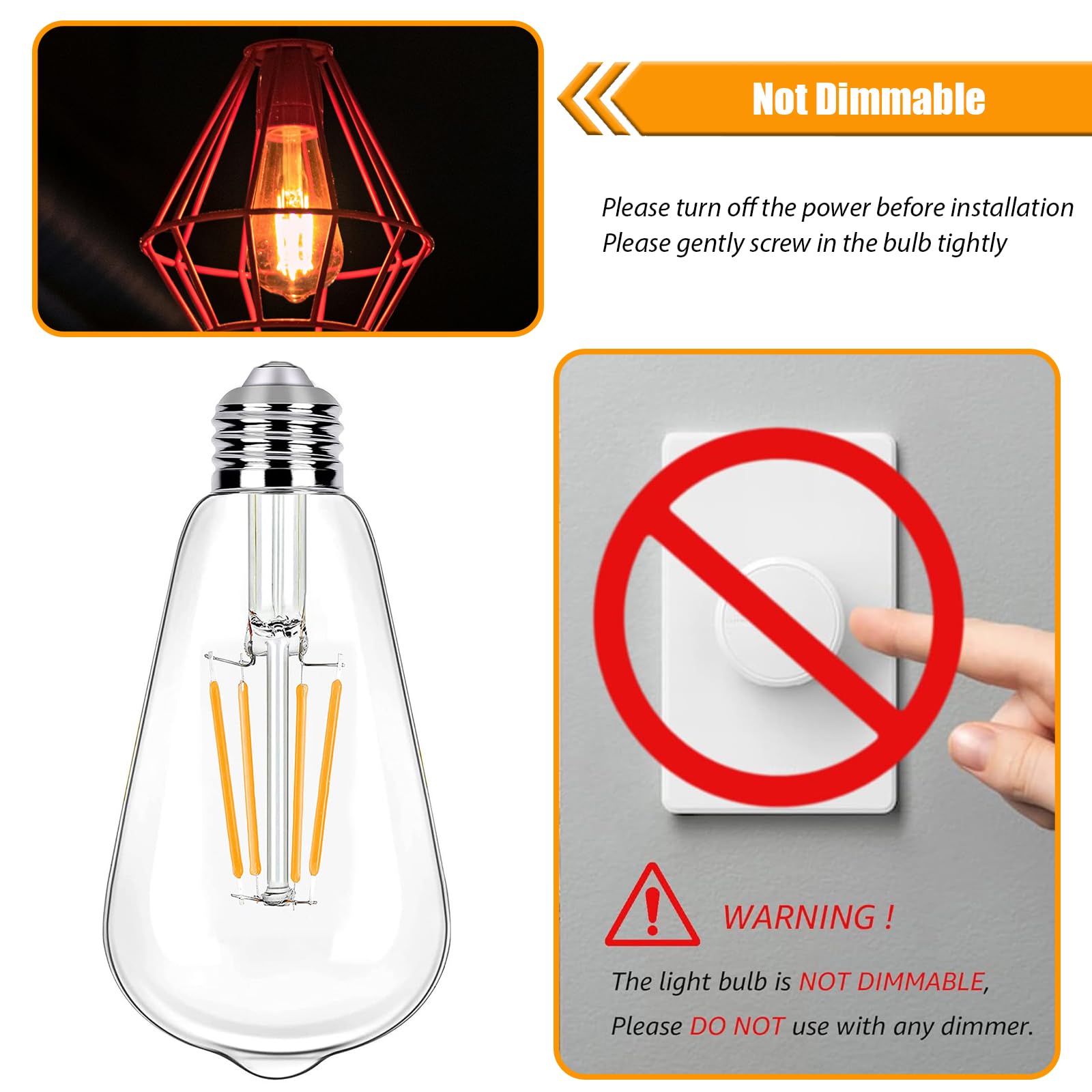 Winsaled 16 Pack Led Edison Bulbs 40W Equivalent, 4 Watt Led Filament Bulb, 2200K Amber Light St19 Light Bulb, 450Lm E26 Vintage