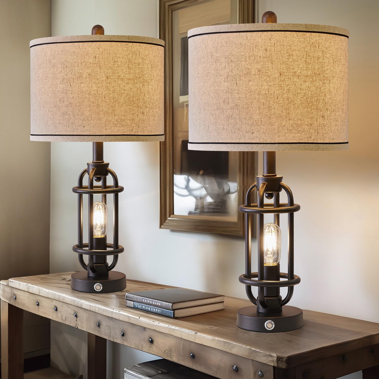 G-Safava 23.75'' Black Metal Table Lamps Set Of 2 With Usb Ports For Living Room & Nightstand