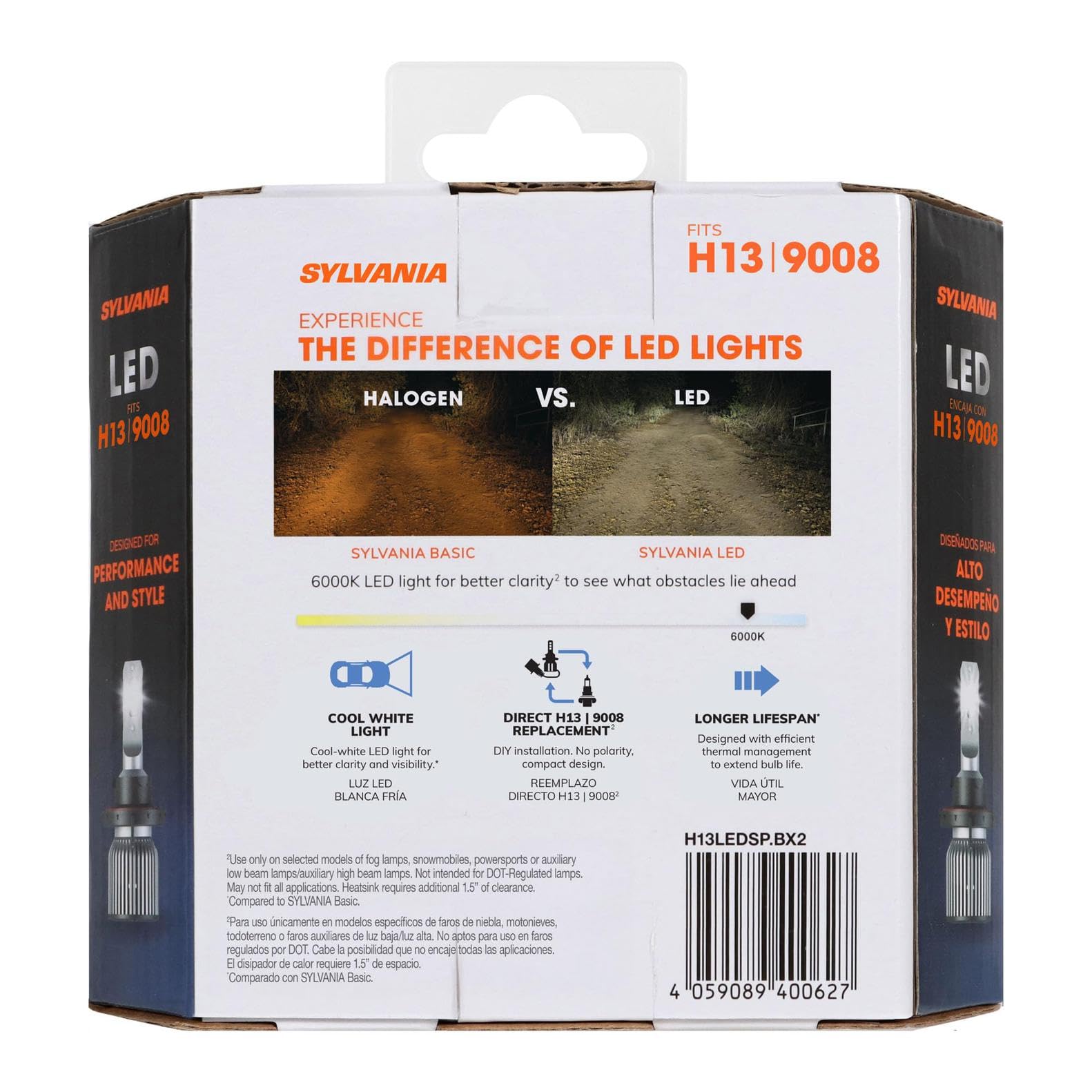 SYLVANIA H13 LED Fog Lights - 6000K Cool White, Long-Lasting, No Polarity - Upgrade for Cars and Trucks