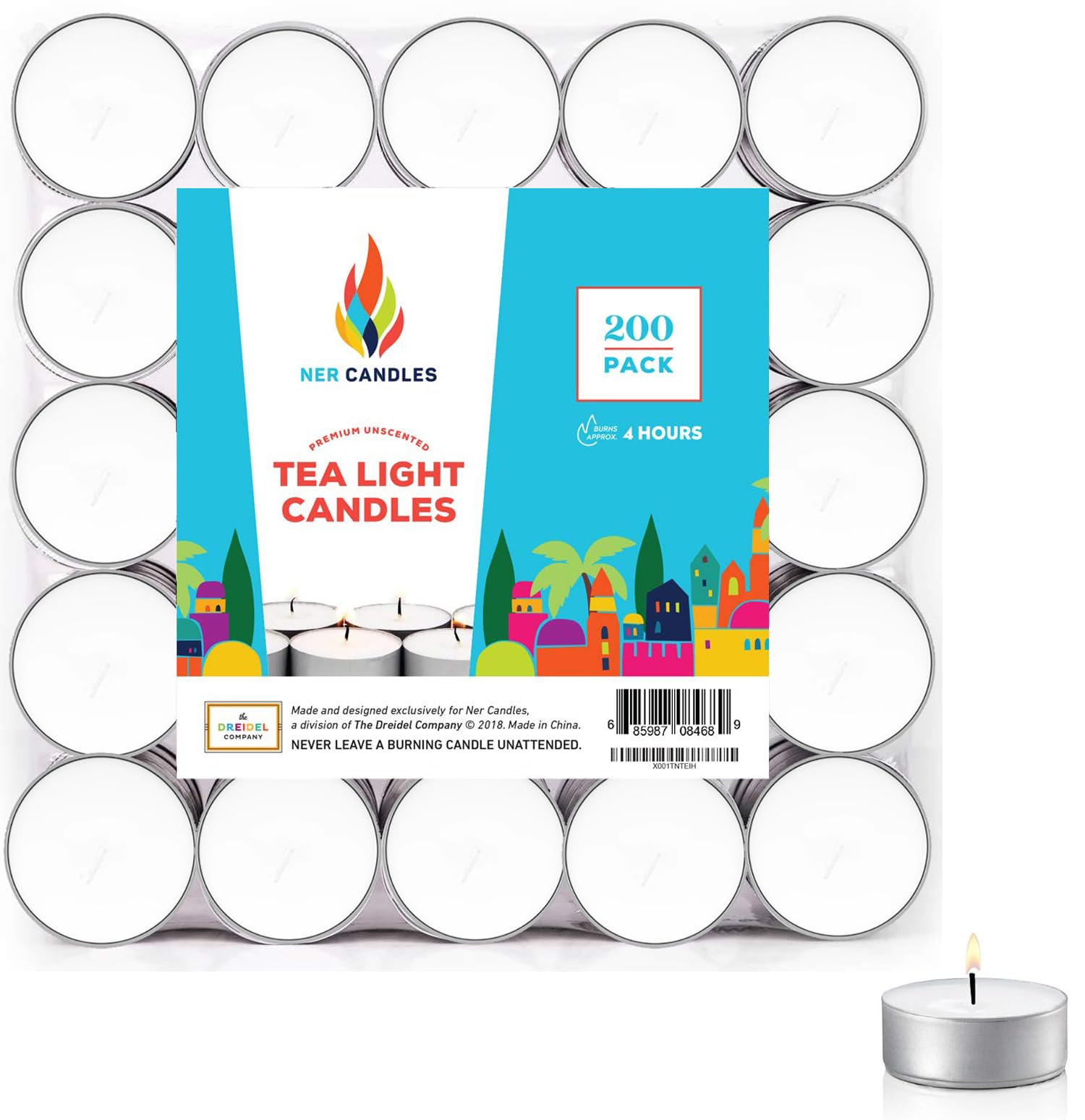 Ner Candles White Unscented Tea Lights- Smokeless, Drip Less, Long Lasting Flames- Center Pieces for Dinners and Events- Europea