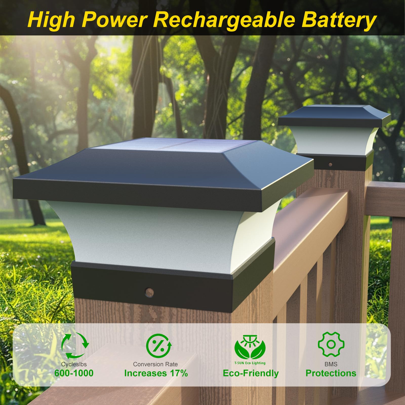 T-SUN Solar Post Cap Lights, Waterproof LED for 4x4 Wooden Posts, Eco-Friendly, Black, 12 Pack, Model TS-GL0403-60X12