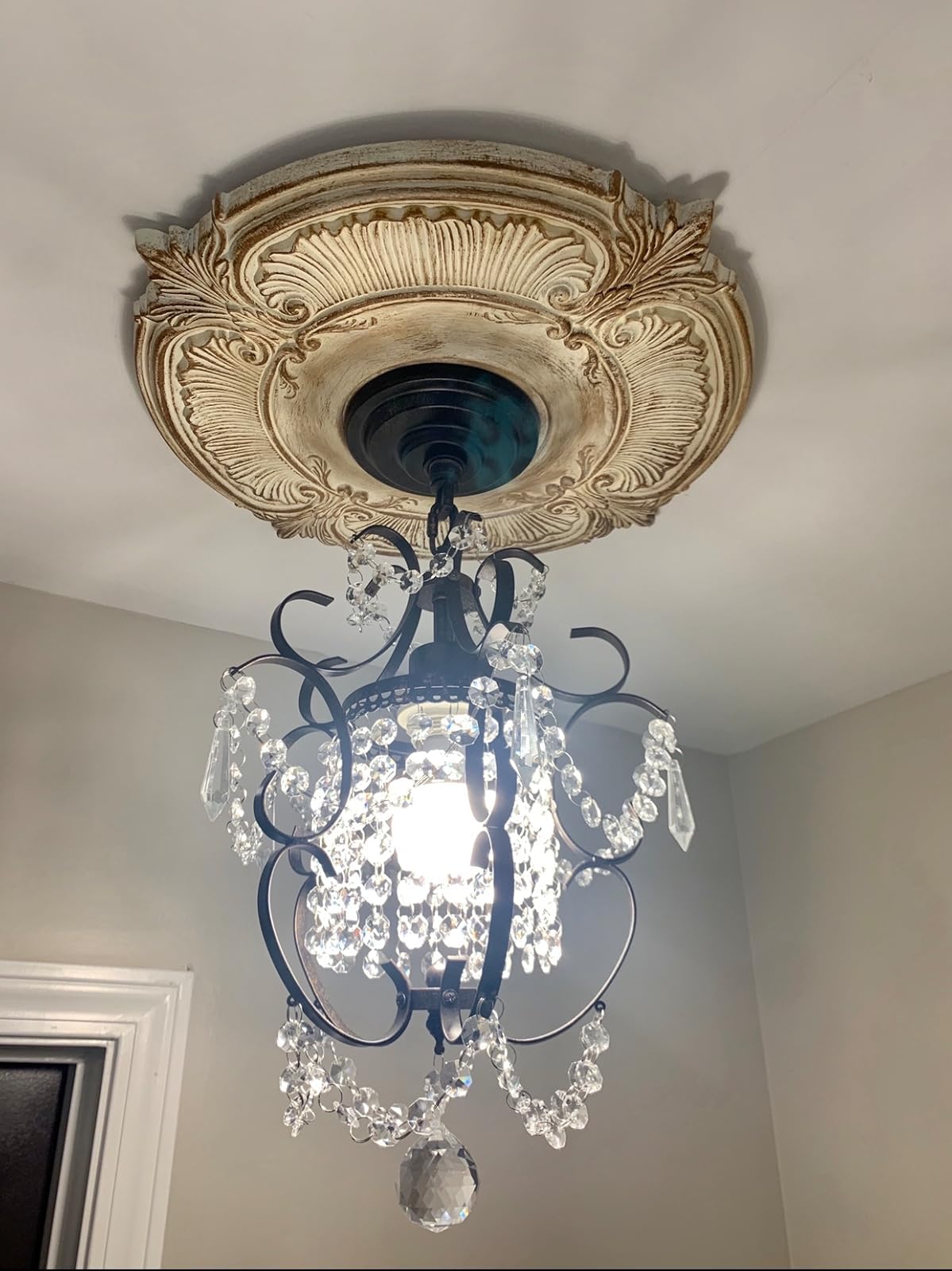 riomasee Mini Bronze Chandelier (1 Light,11-Inch),Small Chandelier Crystal Ceiling Light Fixture for Bedroom,Girls Room,Bathroom