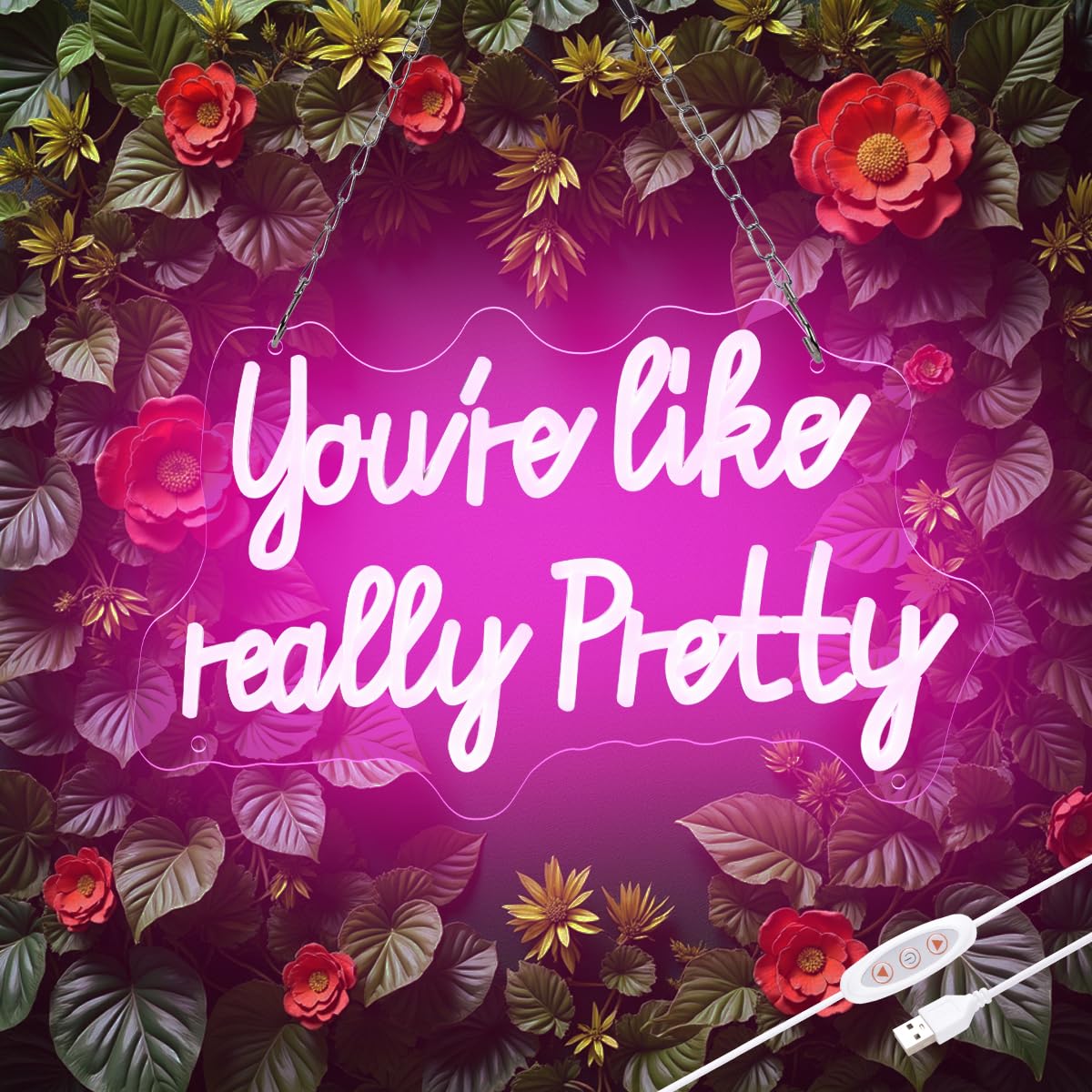 You like really pretty Neon Sign for bedroom wall,Pink led sign for wall decor with USB Power and Dimmer Switch,15 * 9 inch neon