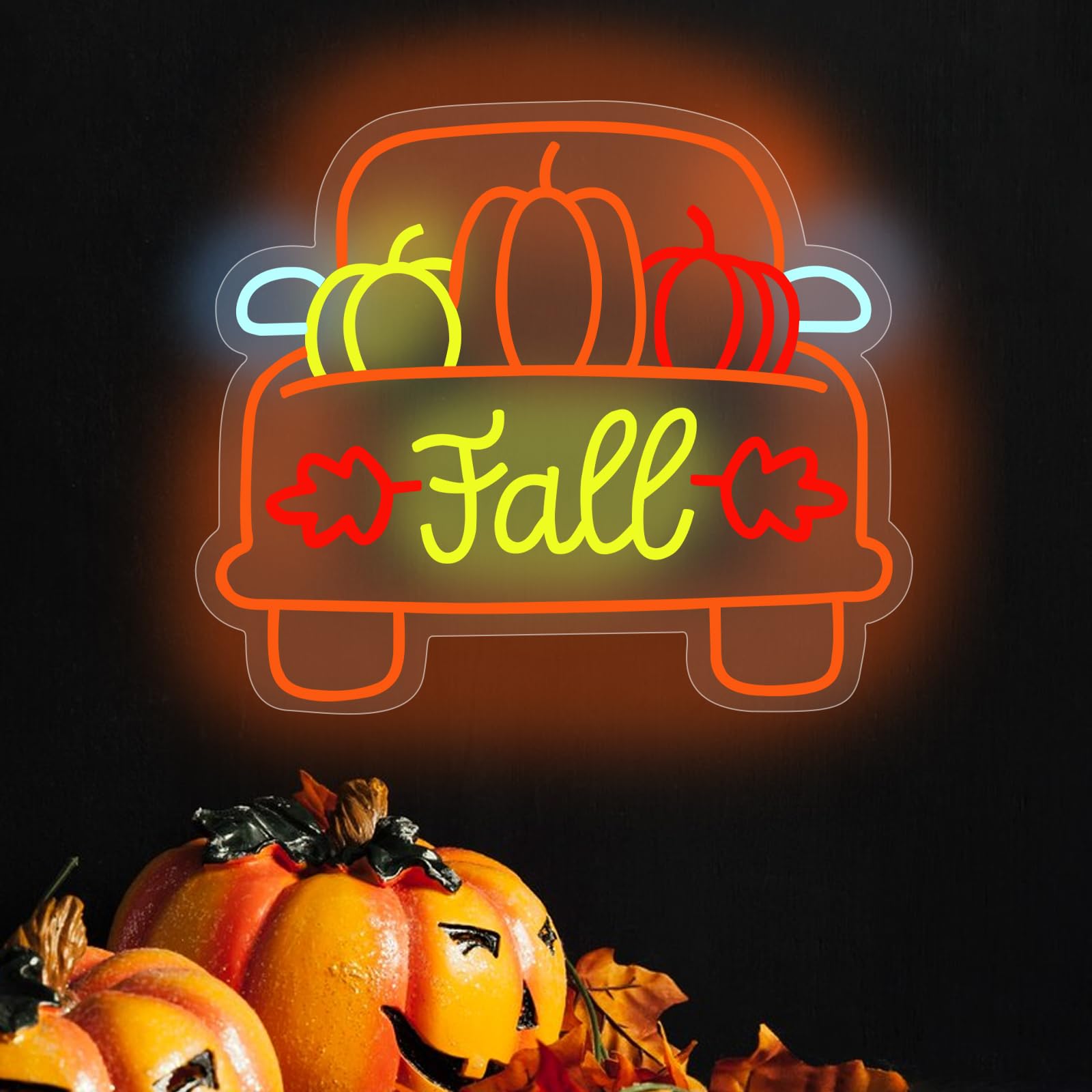 Thanksgiving Pumpkin Carriage Led Neon Sign  Fall Truck Led Light  Fall Thanksgiving Decor Led Neon Light Pumpkin Truck Neon Sign Autumn Home Farmhouse Decor 15.2X13