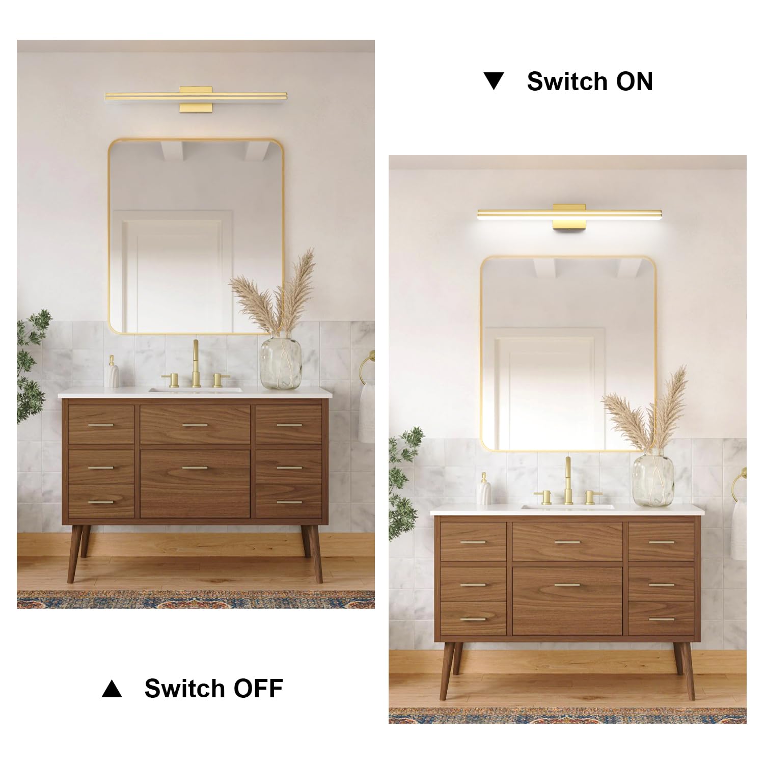 Sinerise 32-Inch Led Modern Bathroom Vanity Light Bar  Gold Modern Acrylic Bathroom Wall Lighting Fixtures Over Mirror (Cool White 6000K)