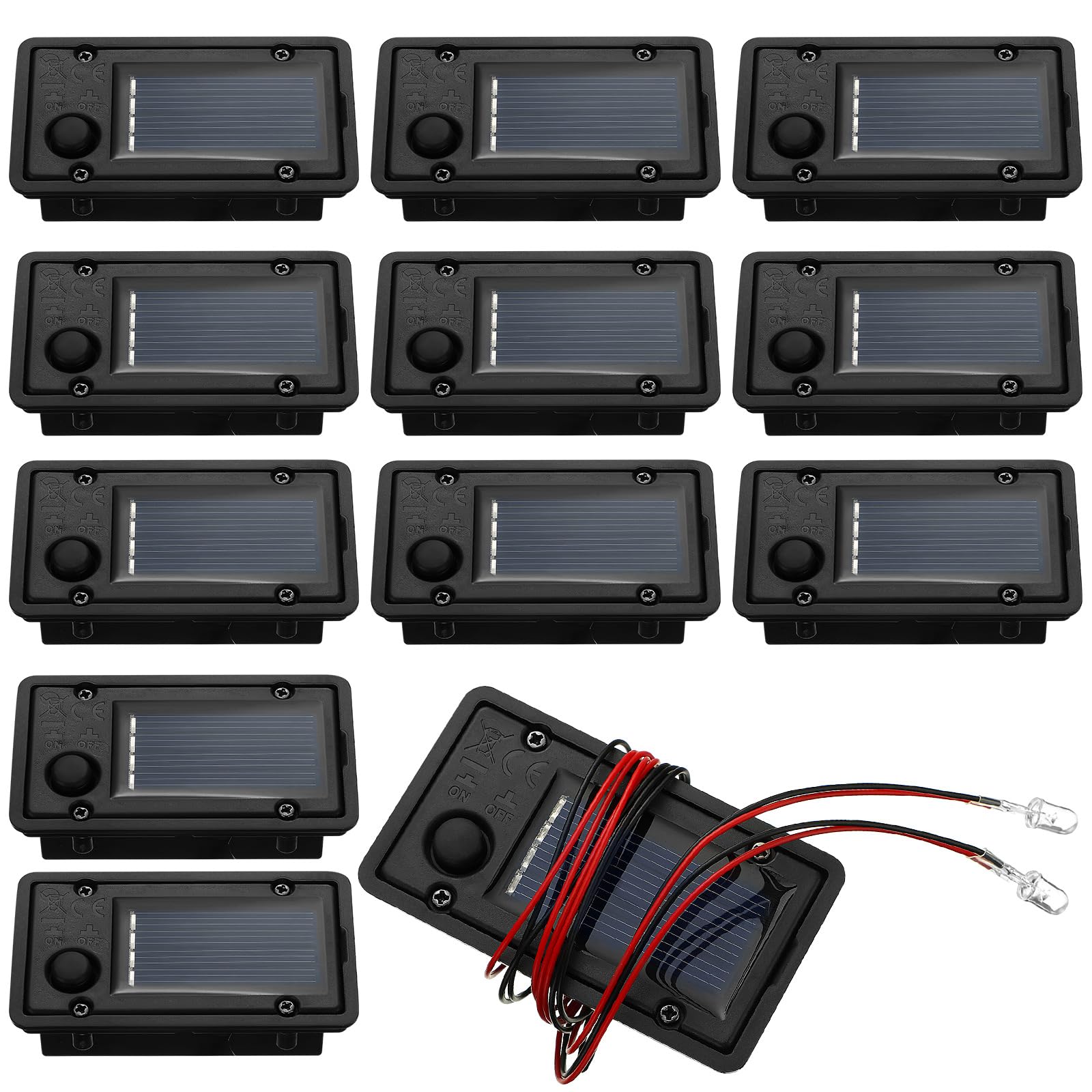 Copkim 12 Pcs Solar Lantern Light Replacement Tops Parts for Outdoor Waterproof LED Panel Battery Box Replacement Solar Light Pa