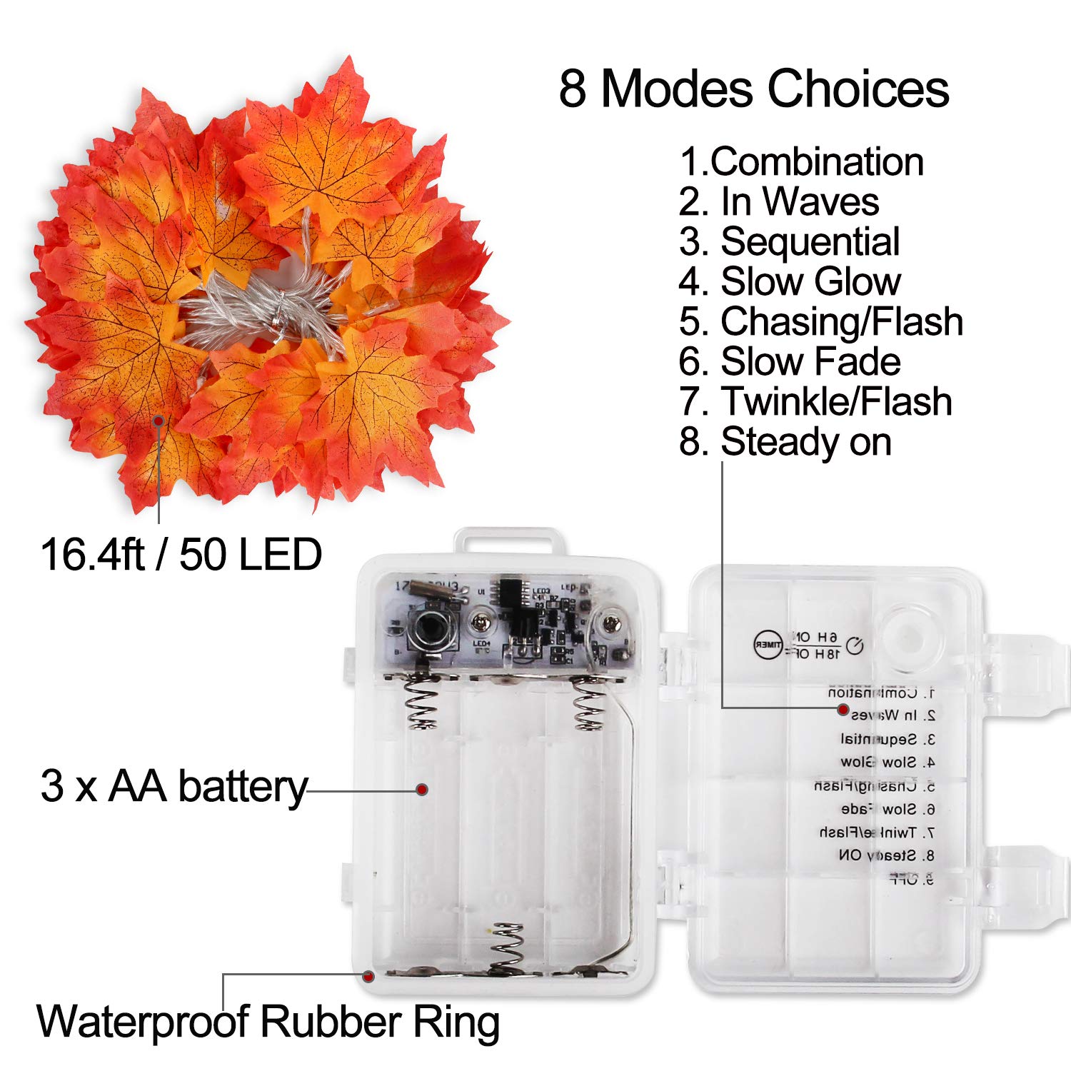 2 Pack Thanksgiving Decor Fall Garland String Lights With Timer And Remote, 100 Led 32.8Ft Lighted Autumn Leaves Garlands Decor, 8 Models, Battery Operated Fall Lights For Home Party Indoor Mantle