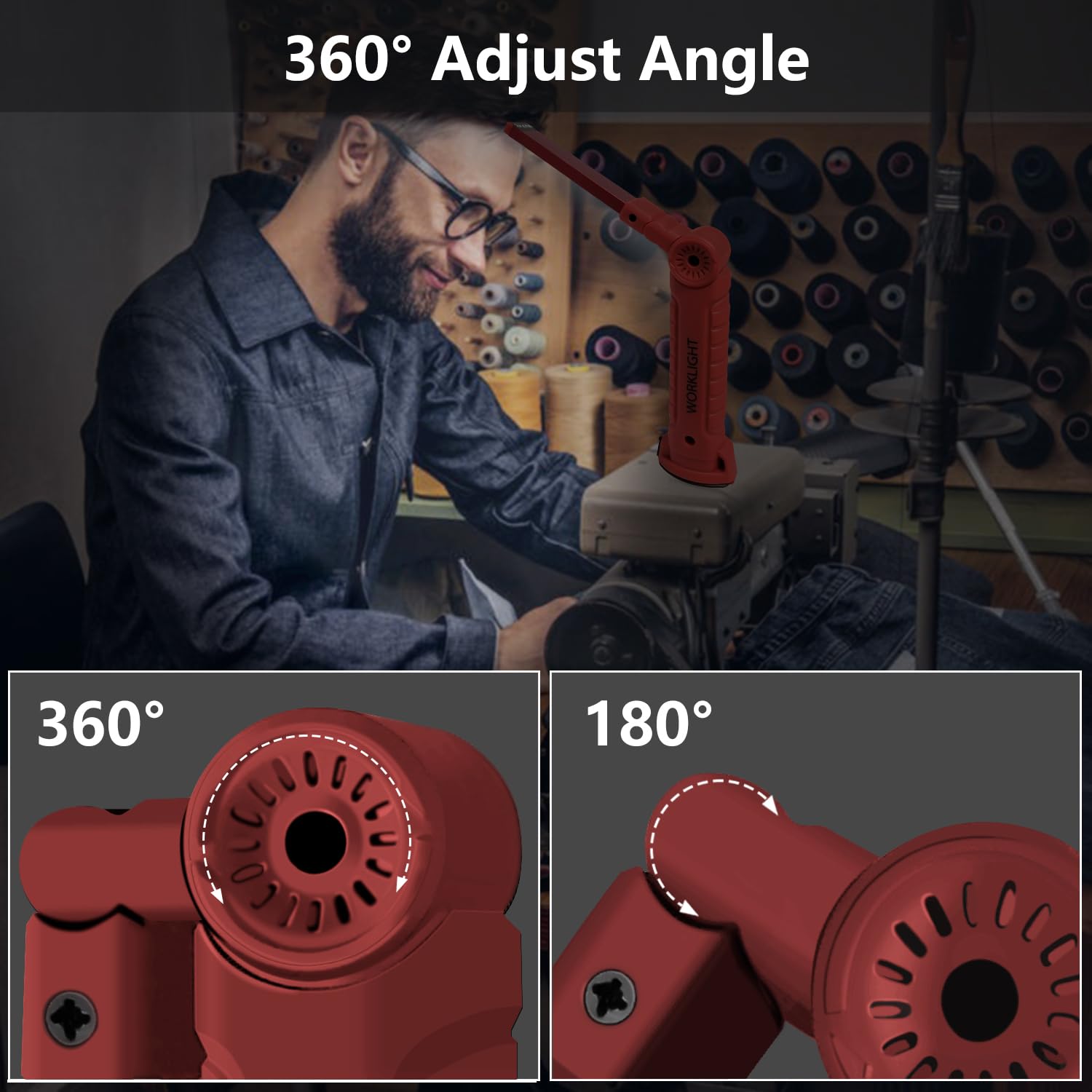 Working Light Portable, Rechargeable Work Lights With Magnetic Base Hanging Hook,360 Rotate 5 Modes,Cob Led 800 Lumens Foldable