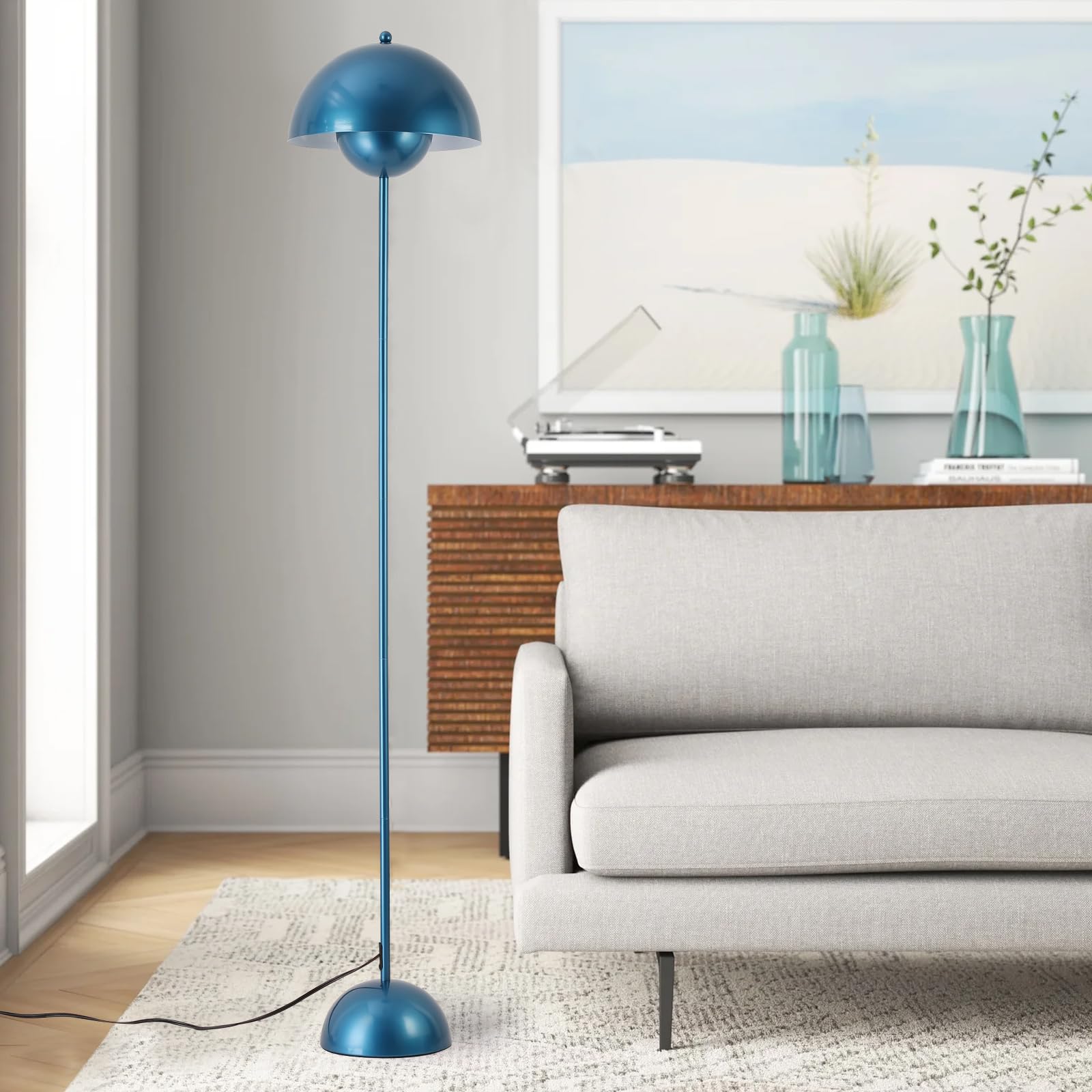 COSYLUX Modern Floor Lamp - Industrial Metal Shade, Tall Standing Design, Pearl Gentian Blue, Ideal for Living Room, Bedroom, Office