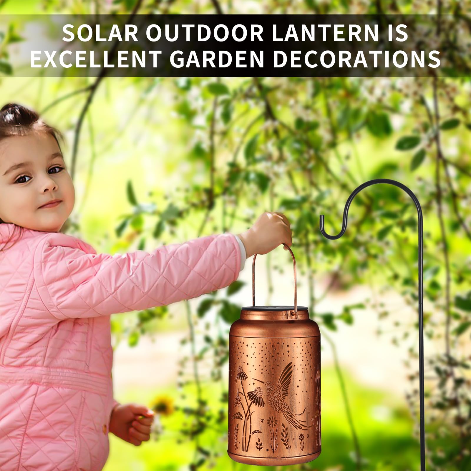 Tepaken Solar Lanterns Outdoor Waterproof Hummingbird Garden Decor, Gold, Hummingbird-flower, Model T-DL-107