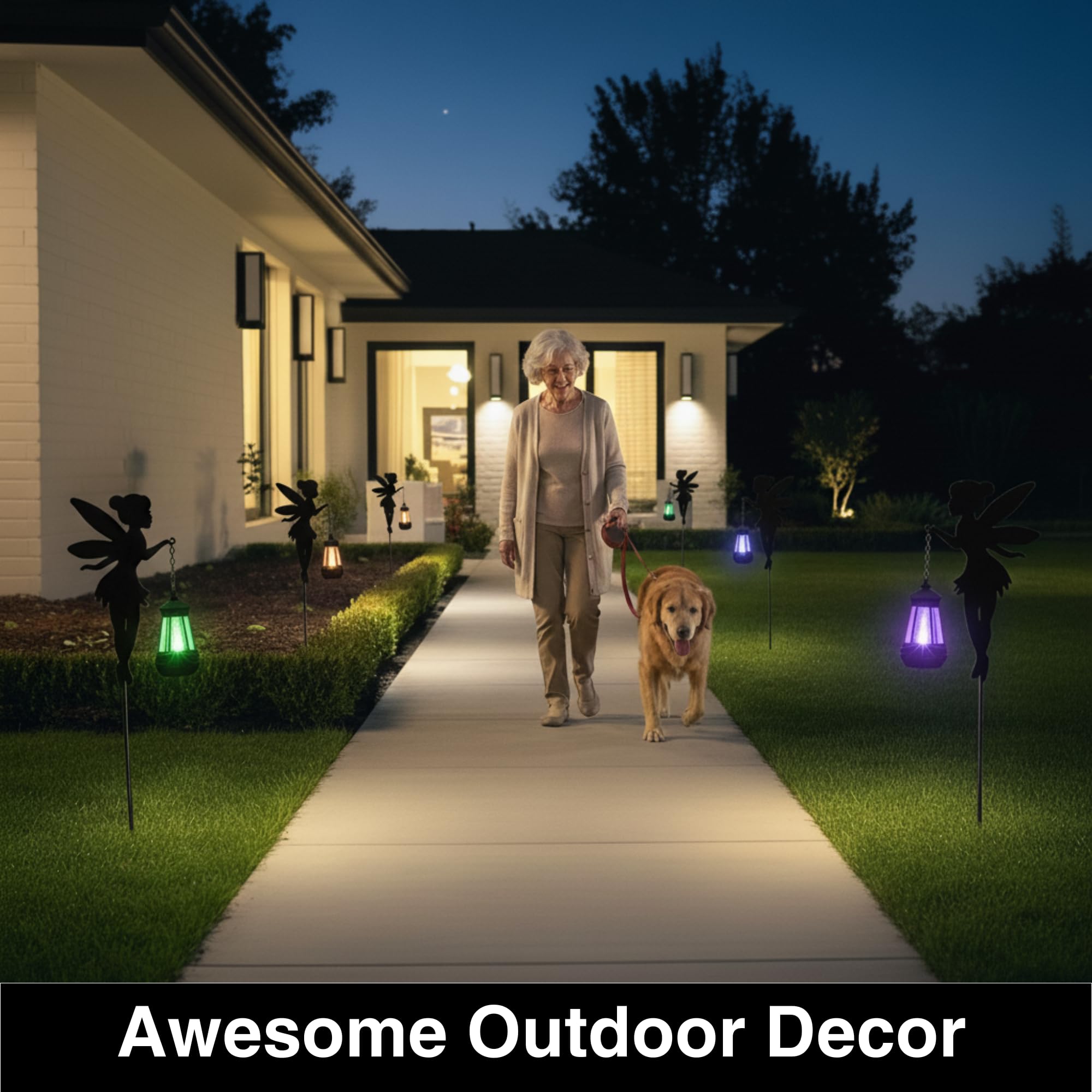 Christmas Solar Fairy Garden Decorations Solar Lighting 1 Pair - Outdoor Color-Changing Fairy Statues With Metal Stakes  Garden Ornaments For Lawn  Yard  Patio Decor (Type B Color-Shifting)