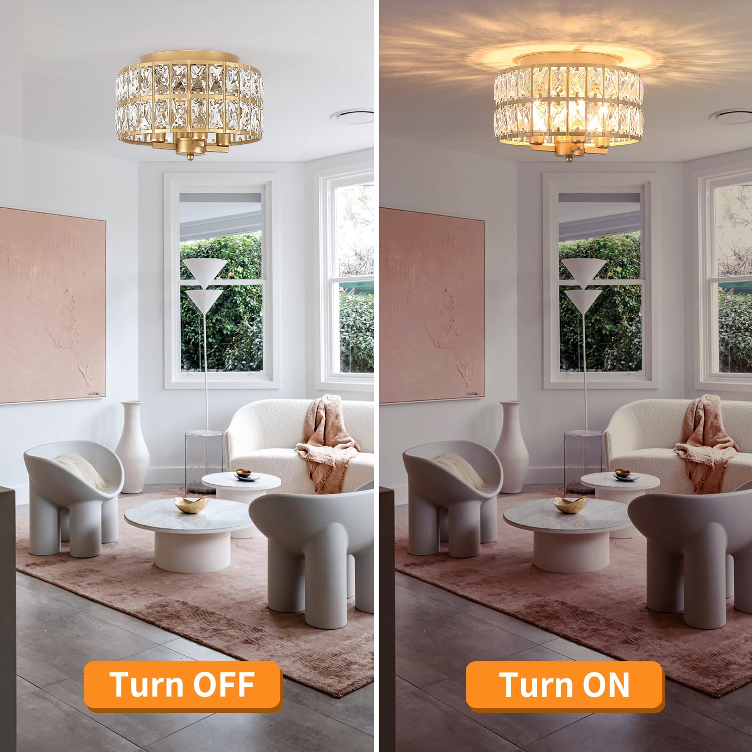 Jwluyn Gold Crystal Flush Mount Ceiling Light, 11.22'' Modern Gold Light Fixture For Bathroom Hallway Dining Room Bedroom Entryw
