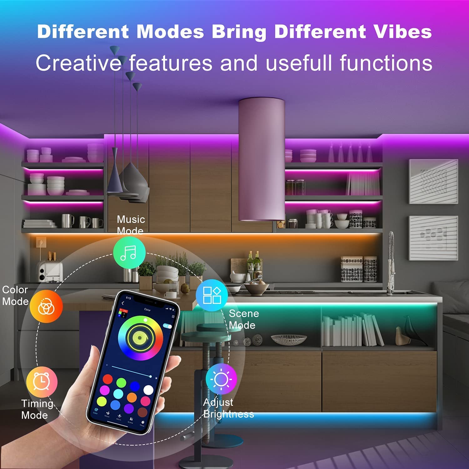 REEMEER Led Lights Smart APP Control Music Sync Led Strip Lights RGB Color Changing Led Lights Strips with Remote Led Lights for