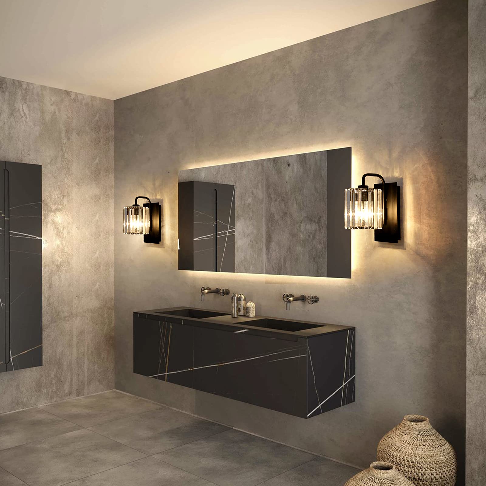 Grneric Crystal Wall Sconces,Black Wall Light Fixtures,Black Sconce With Glass Shade,Wall Lights Modern Sconces Wall Lighting Indoor Wall Sconce For Living Room Bathroom Hallway Bedroom 10 Inch