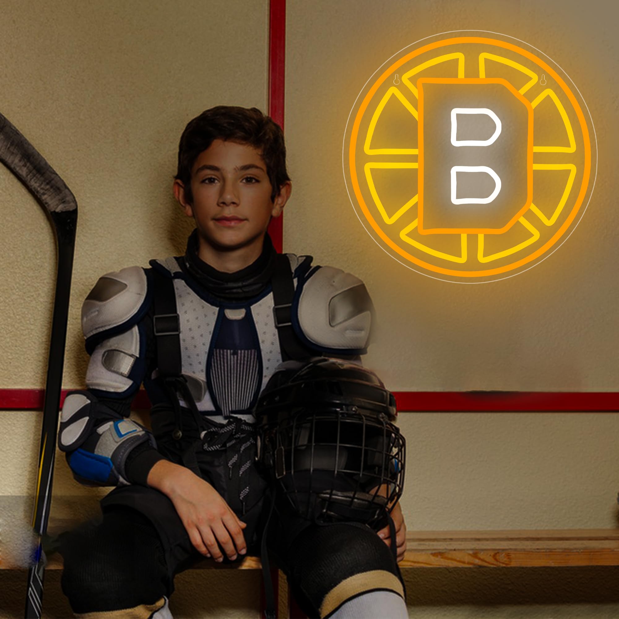 FTMGGDG Ice Hockey Neon Sign, Boston Team, Acrylic, 14.6x14.6 inches, Model FMXD600, LED Light Decor for Fans