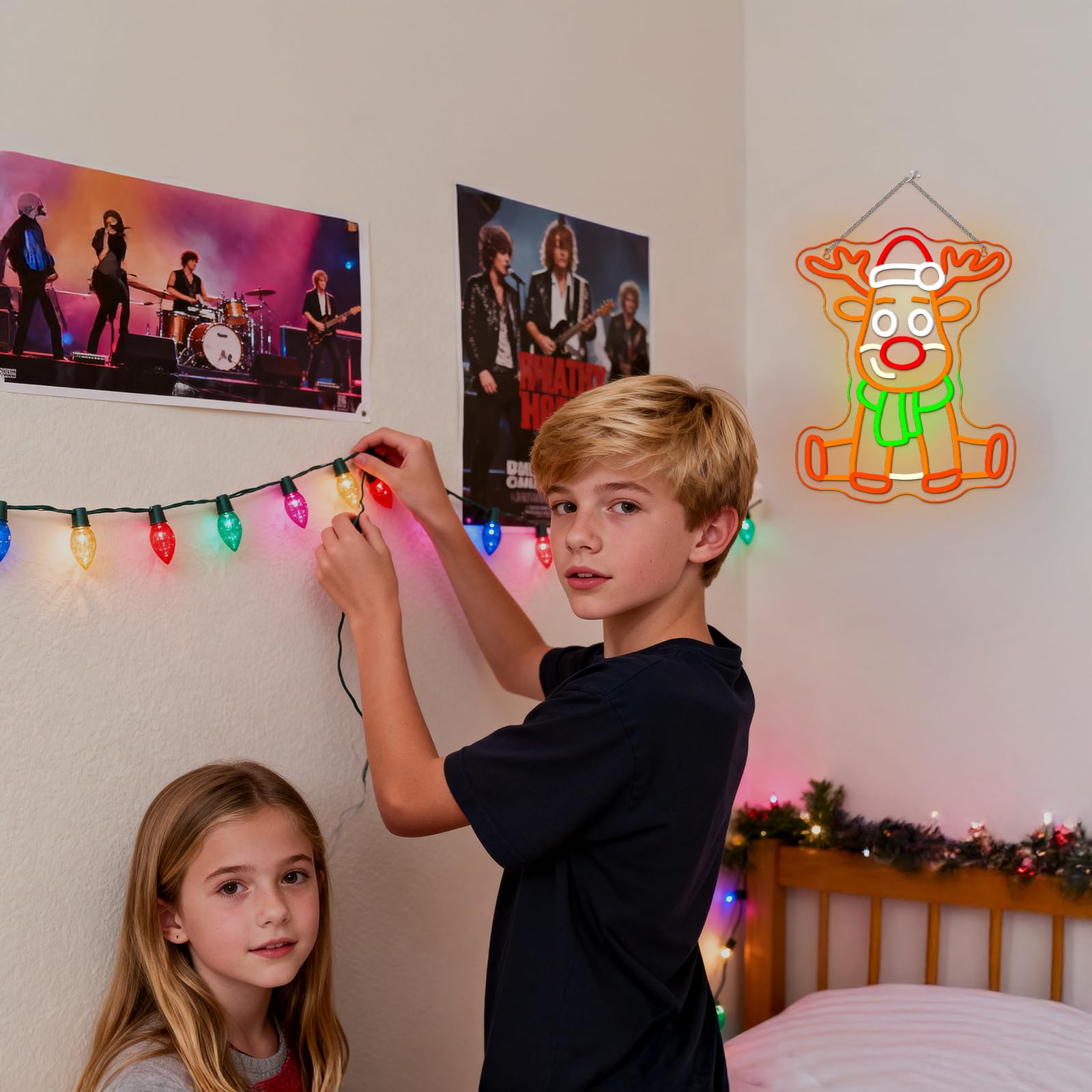 Dreamfort Christmas Deer Neon Sign Festive Led Wall Decor For Holiday Home Decor  Christmas Party & Winter Festival  Usb Powered Adjustable Brightness  Elegant Reindeer Design