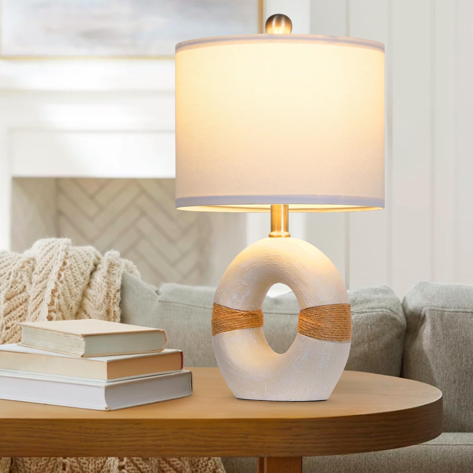 Cinkeda Boho Rattan Table Lamps Set Of 2, Cream Farmhouse Nightstand Lamps With Bulbs